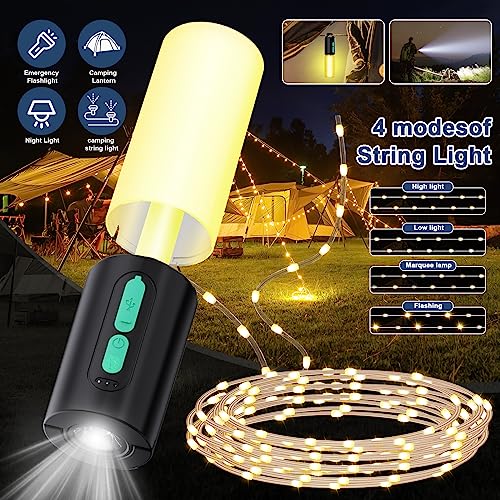 Audles - 33Ft Camping String Lights with Lanterns, 4000mAh Charger, IPX6 Waterproof