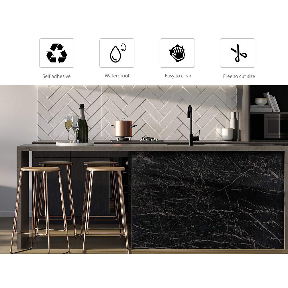 Tinkei 197'' x 16'' Marble Contact Paper, Self-Adhesive Wallpaper Countertop Granite Gray/White Roll Peel & Stick Wallpaper Waterproof PVC Removable - Medaid International