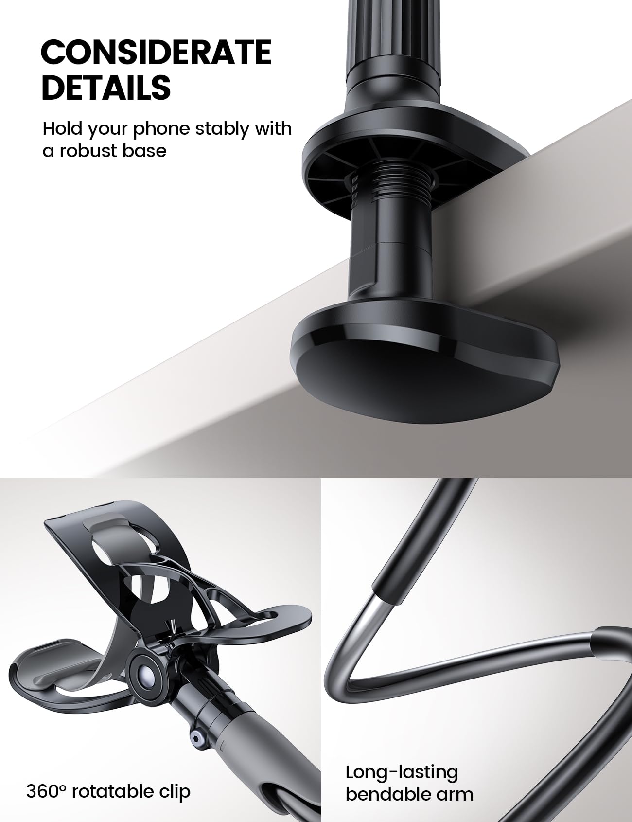 Lamicall Gooseneck Phone Holder for Bed - Cell Phone Mount Clamp Clip, Flexible Long Arm, Overhead Mount for Desk Headboard Bedside, for iPhone Air 17 Pro Max, 16 Pro Max, 15, 14 & 4-7" Phone - Medaid International