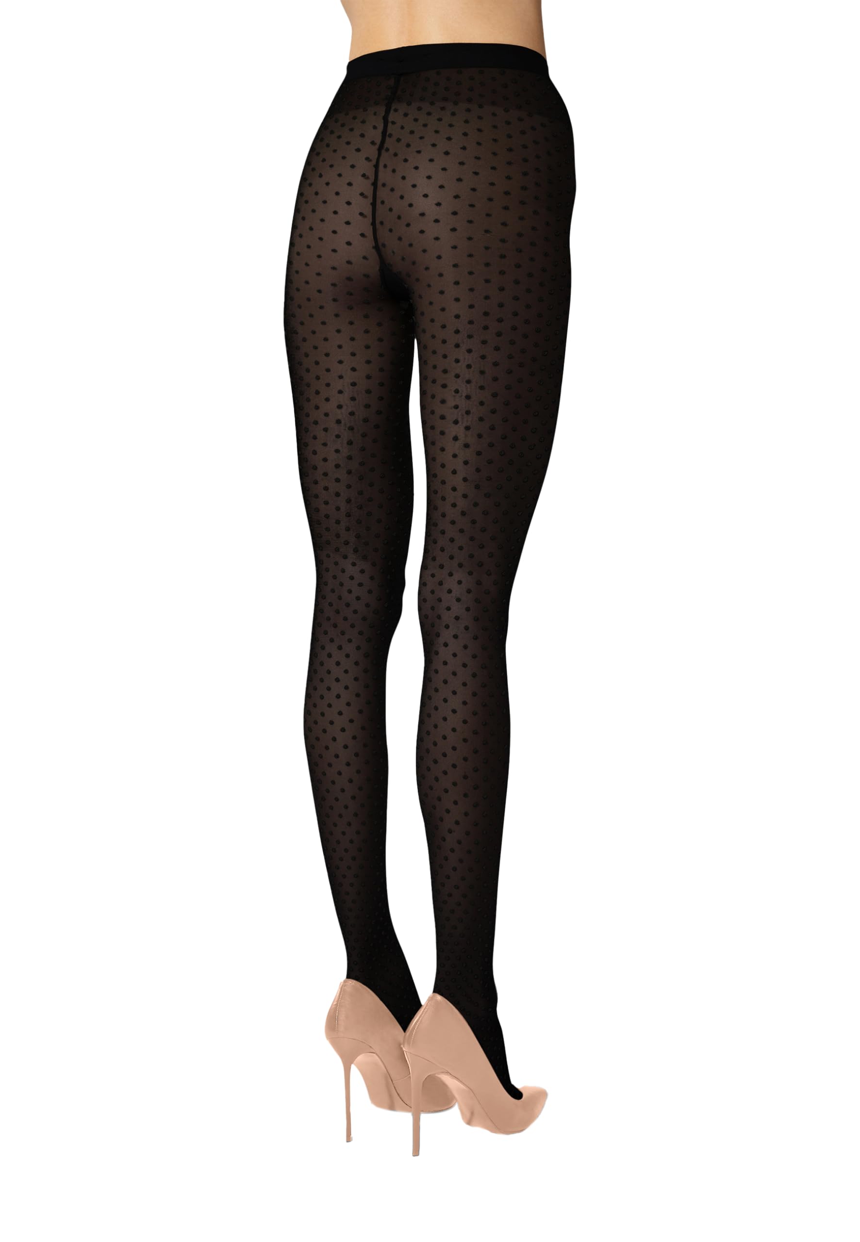 Wolford Satin Touch Dots Tights for Women 20 Denier Sheer Hosiery Pantyhose Elegant 3D Dot Design Shiny Finish Soft Waistband Black - Medaid International