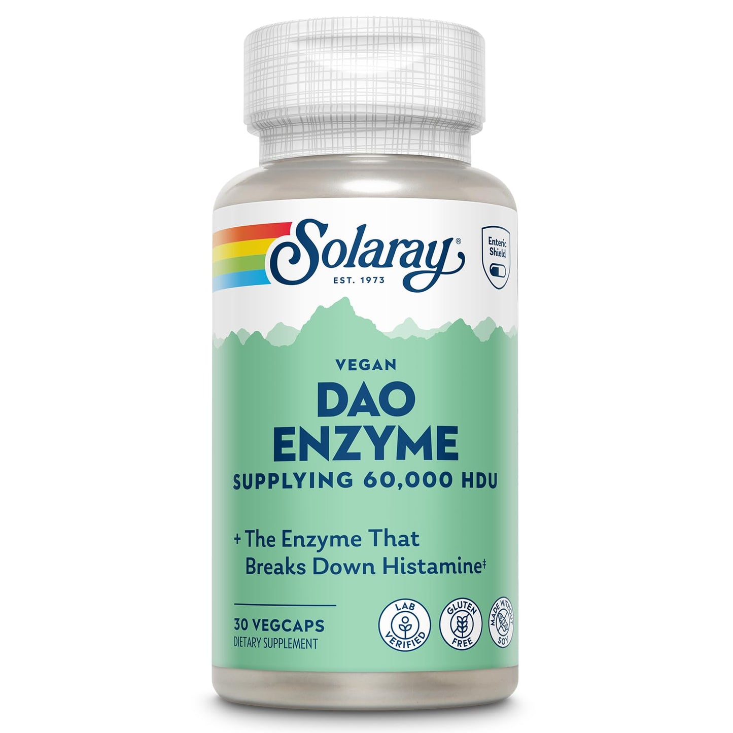 SOLARAY DAO Enzyme - Digestive Enzyme That Breaks Down Histamine - 60,000 HDU - Digestive Enzymes - Vegan, Gluten Free, Lab Verified - 30 Servings, 30 VegCaps - Medaid International