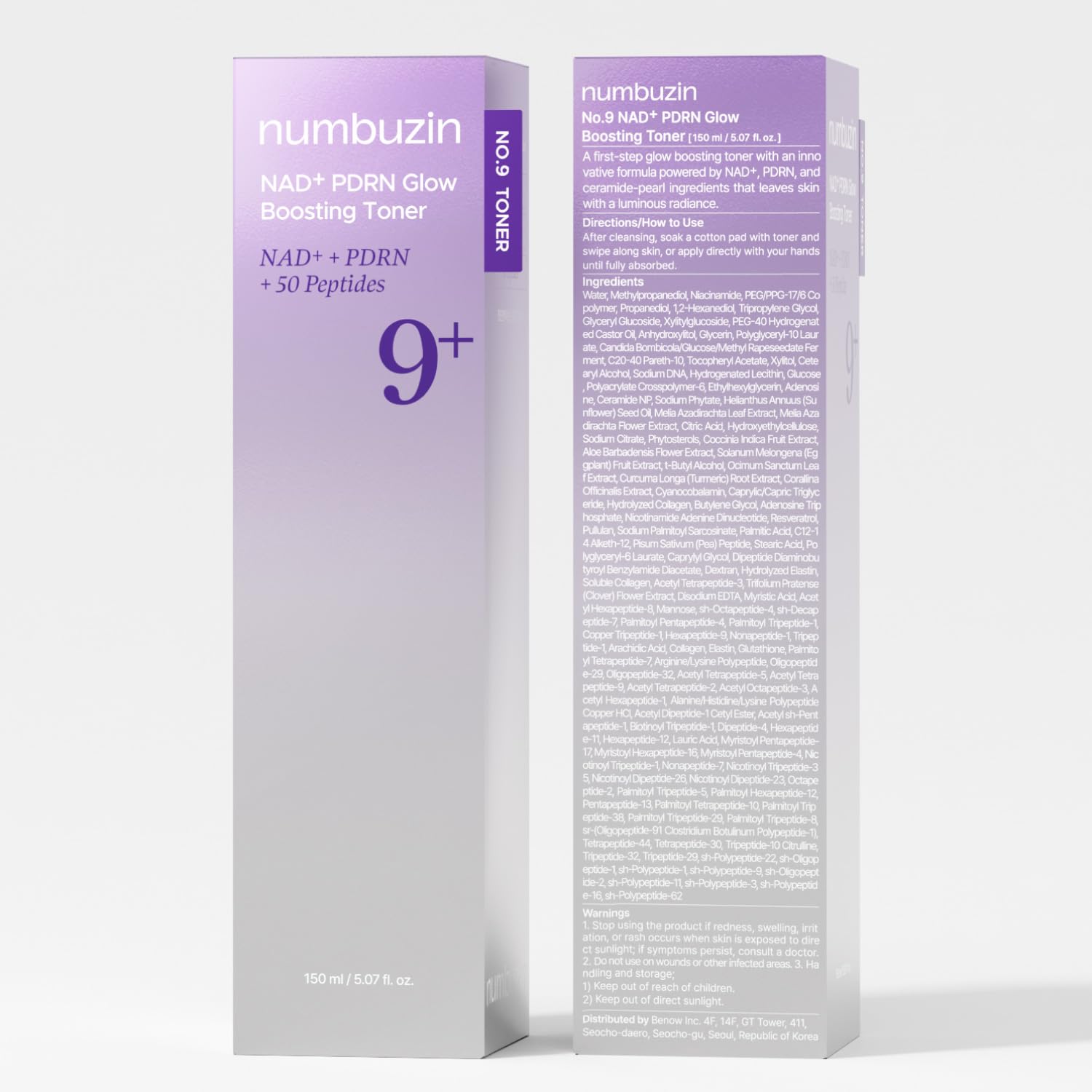 numbuzin No.9 Toner | NAD+ PDRN Glow Boosting Toner | Korean Skincare for Glowing, Firming, Wrinkles, Fine Lines | Salmon PDRN, Peptides | Essence for Aging, Dull Skin | 5.07 fl. Oz - Medaid International