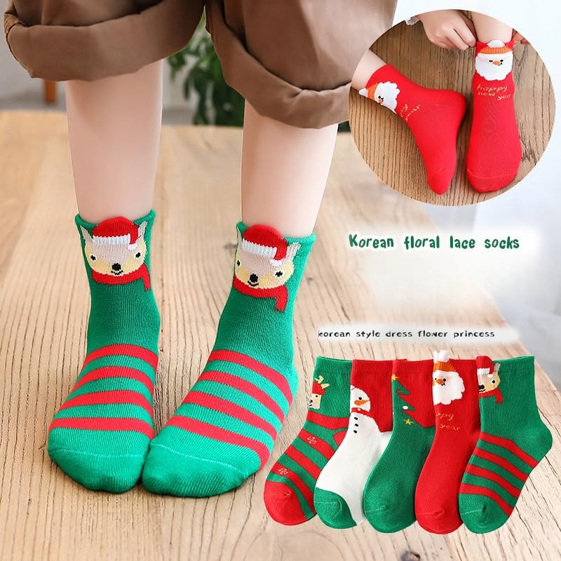 5 Pairs Christmas Stocking Fun Elk Snowman Santa Claus Christmas Tree Gingerbread Reindeer Warm Socks Cartoon Pattern Xmas Gift for Men and Women Festive Holiday Decorations, Peace Eve - Medaid International