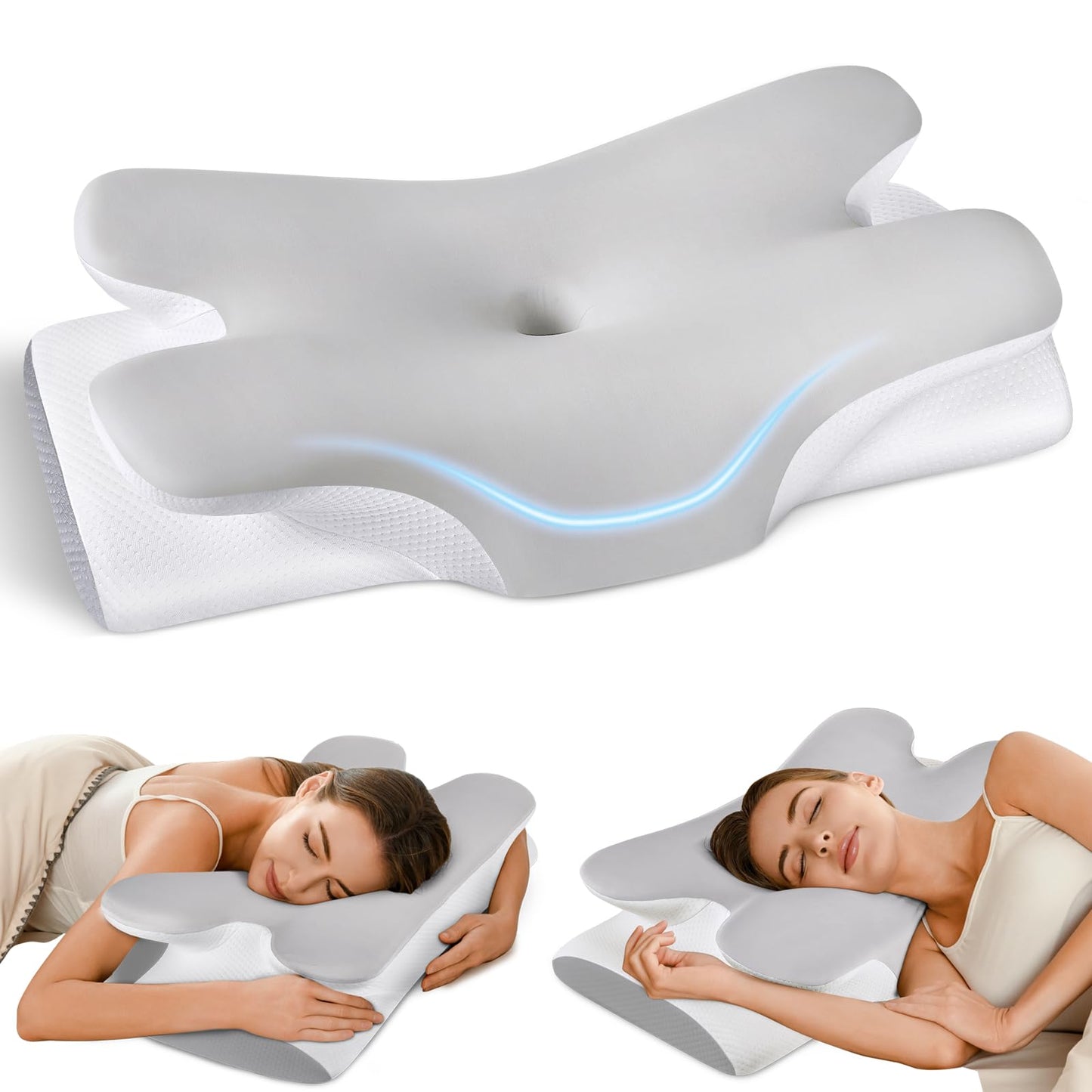 Tujami Cervical Neck Pillow for Neck Shoulder Pain Relief, Soft Contour Side Sleeper Pillow of 2 Heights, Odorless Q-max Cooling Memory Foam Orthopedic Bed Pillow for Back Stomach Sleeper - Medaid International