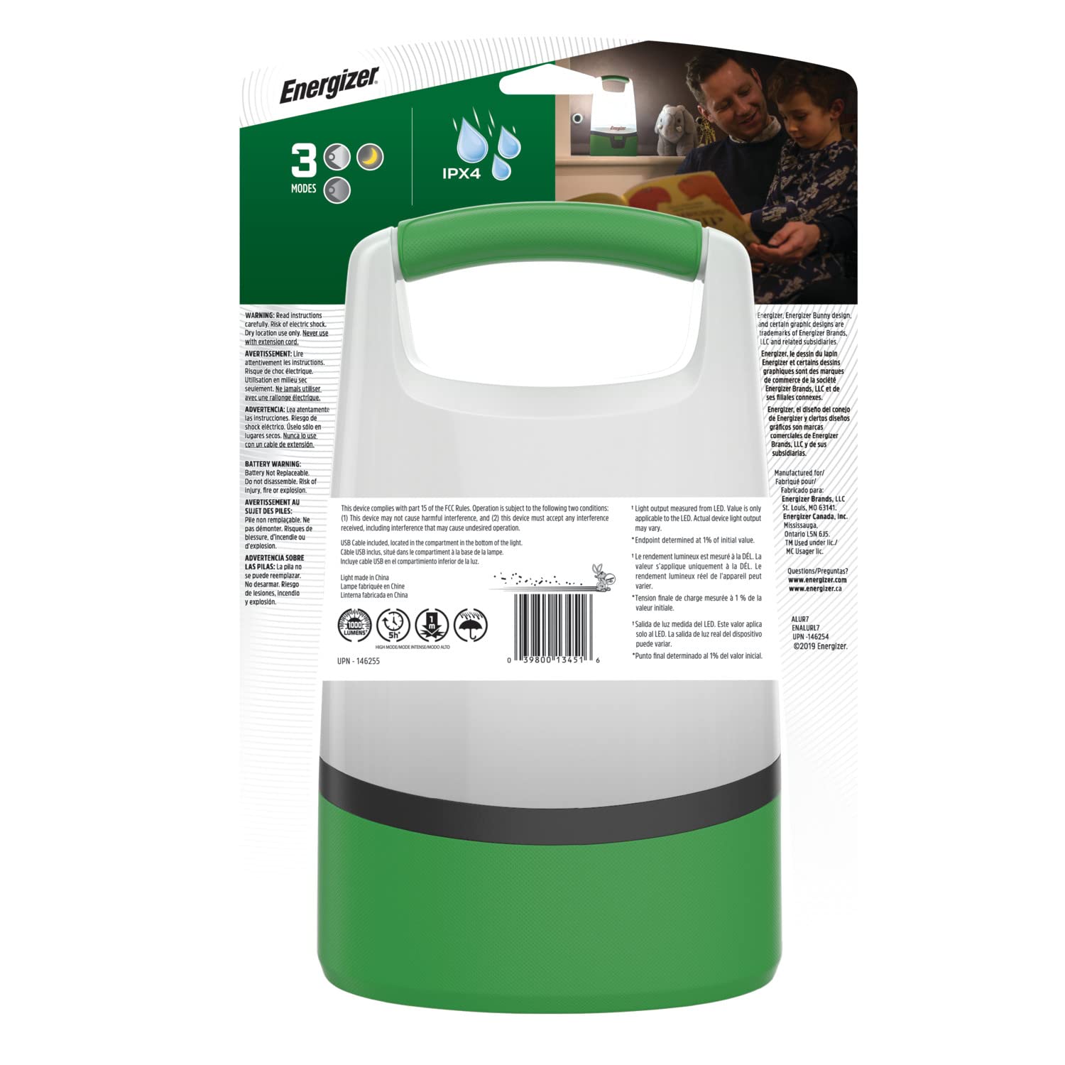 Energizer Rechargeable LED Lantern, Bright Camping Lantern, Water Resistant Emergency Light with Micro-USB Charging Cable, Pack of 1, Bright Green - Medaid International