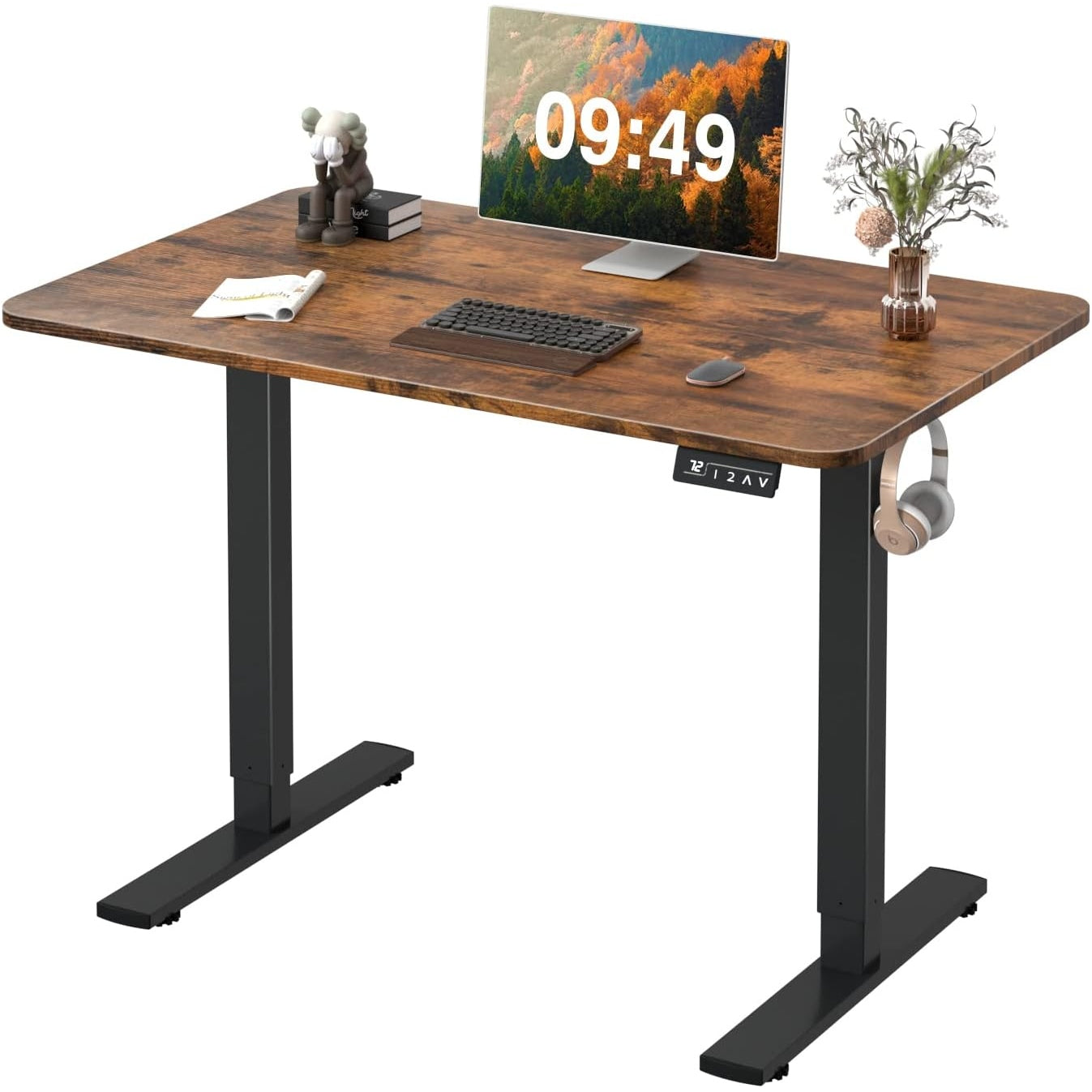 Furmax Electric Height Adjustable Standing Desk Large 55 x 24 Inches Sit Stand Up Desk Home Office Computer Desk Memory Preset with T-Shaped Metal Bracket, Black - Medaid