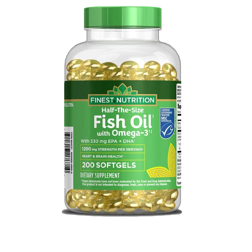Finest Nutrition Half-the-Size Fish Oil 1200 mg, Softgels, 200 ea - Medaid International