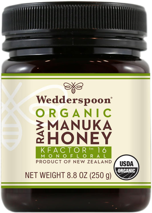 Wedderspoon Raw Organic Manuka Honey KFactor 16+, 8.8 Oz, Unpasteurized, Genuine New Zealand Honey, Multi-Functional, Non-GMO Superfood, Kfactor, Traceable from Our Hives to Your Home - Medaid International
