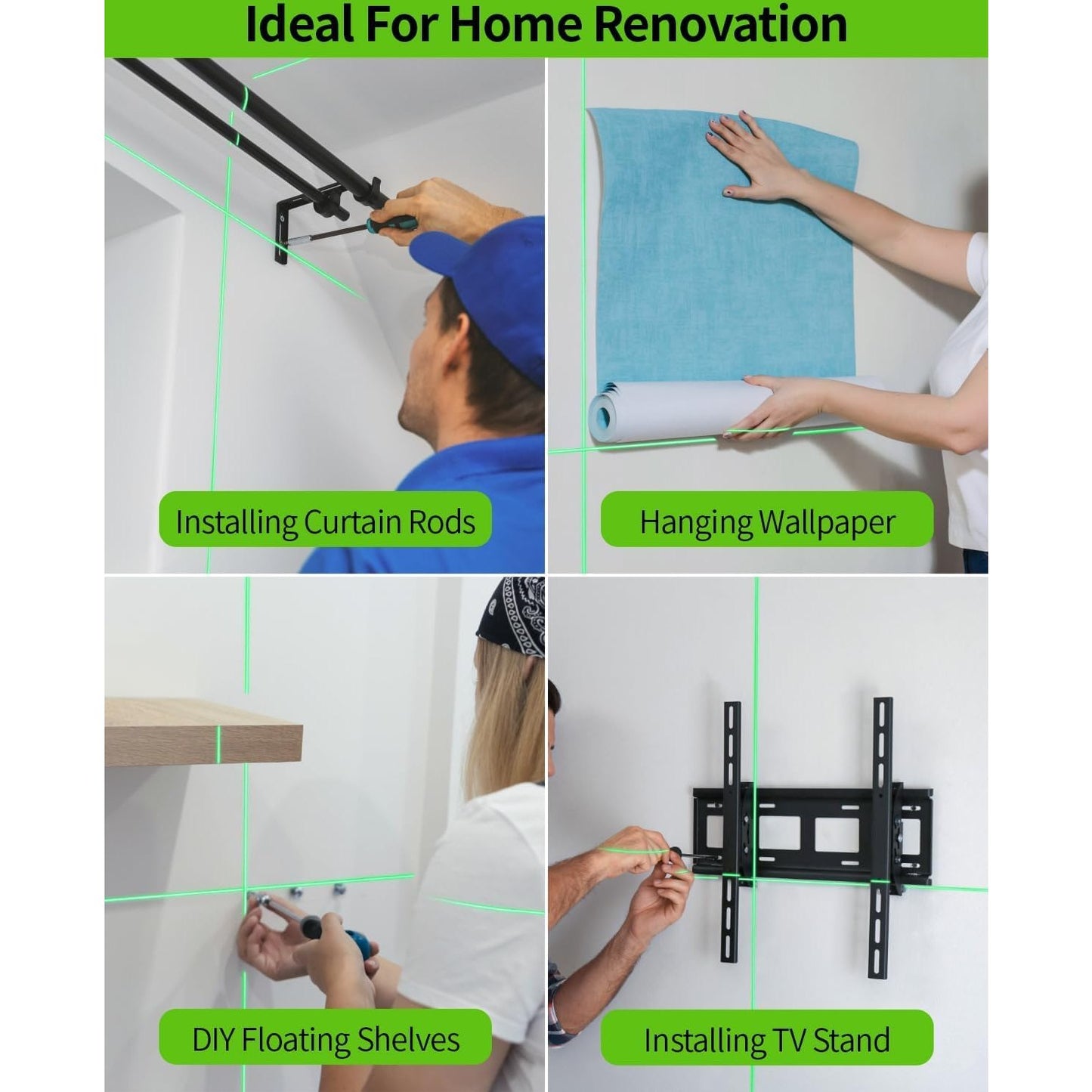 Firecore 82Ft Self Leveling Laser Level, Green Cross Line Laser Leveler Tool with Brightness Adjustment, Accurate Lazer Level for Picture Hanging Home Decoration,Battery Carry Pouch Included - Medaid International