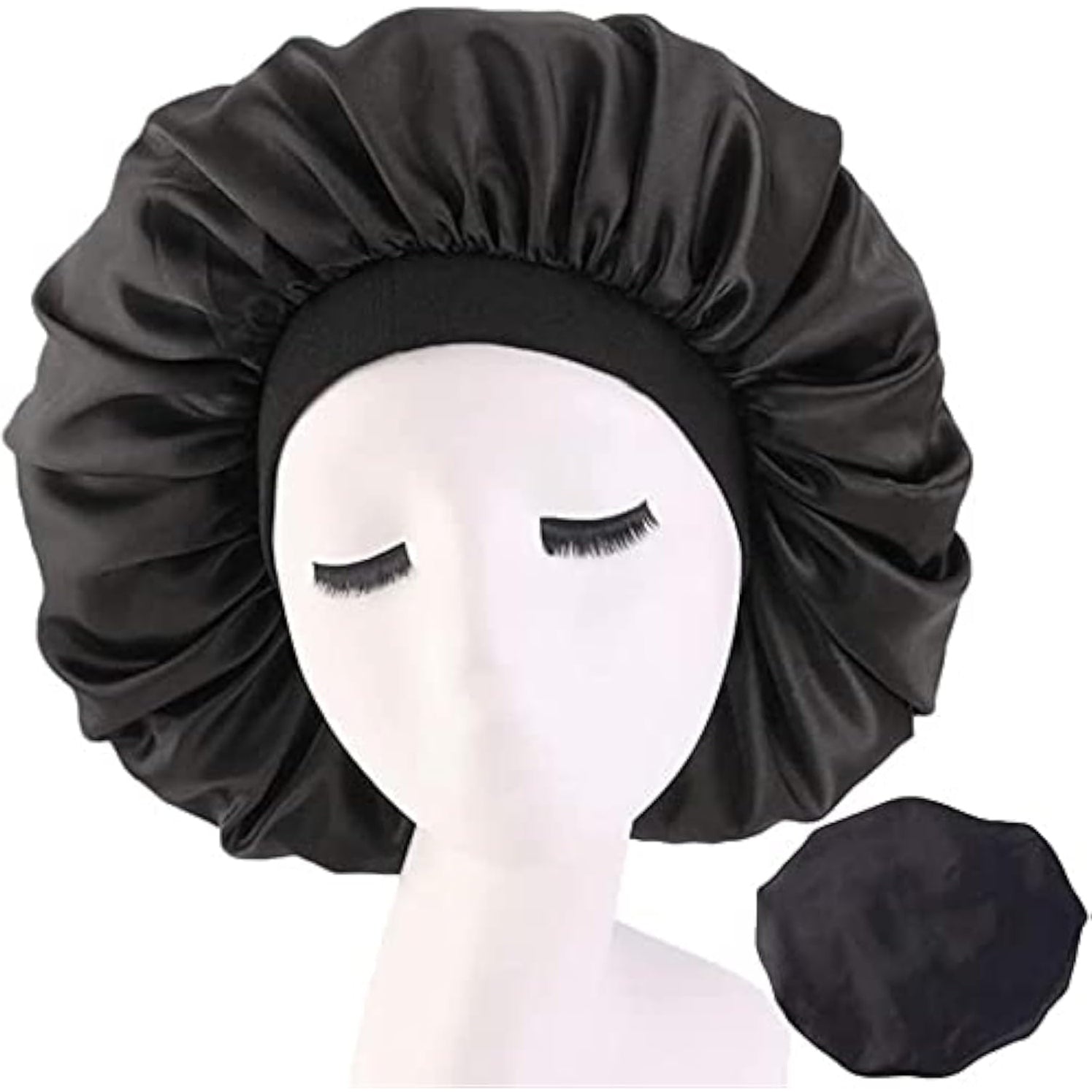 Women's Adjustable Reversible Satin Bonnet - Soft Double Sided Sleep Cap, Protects Natural Hair, Assorted Colors (Black) - Medaid - Lebanon