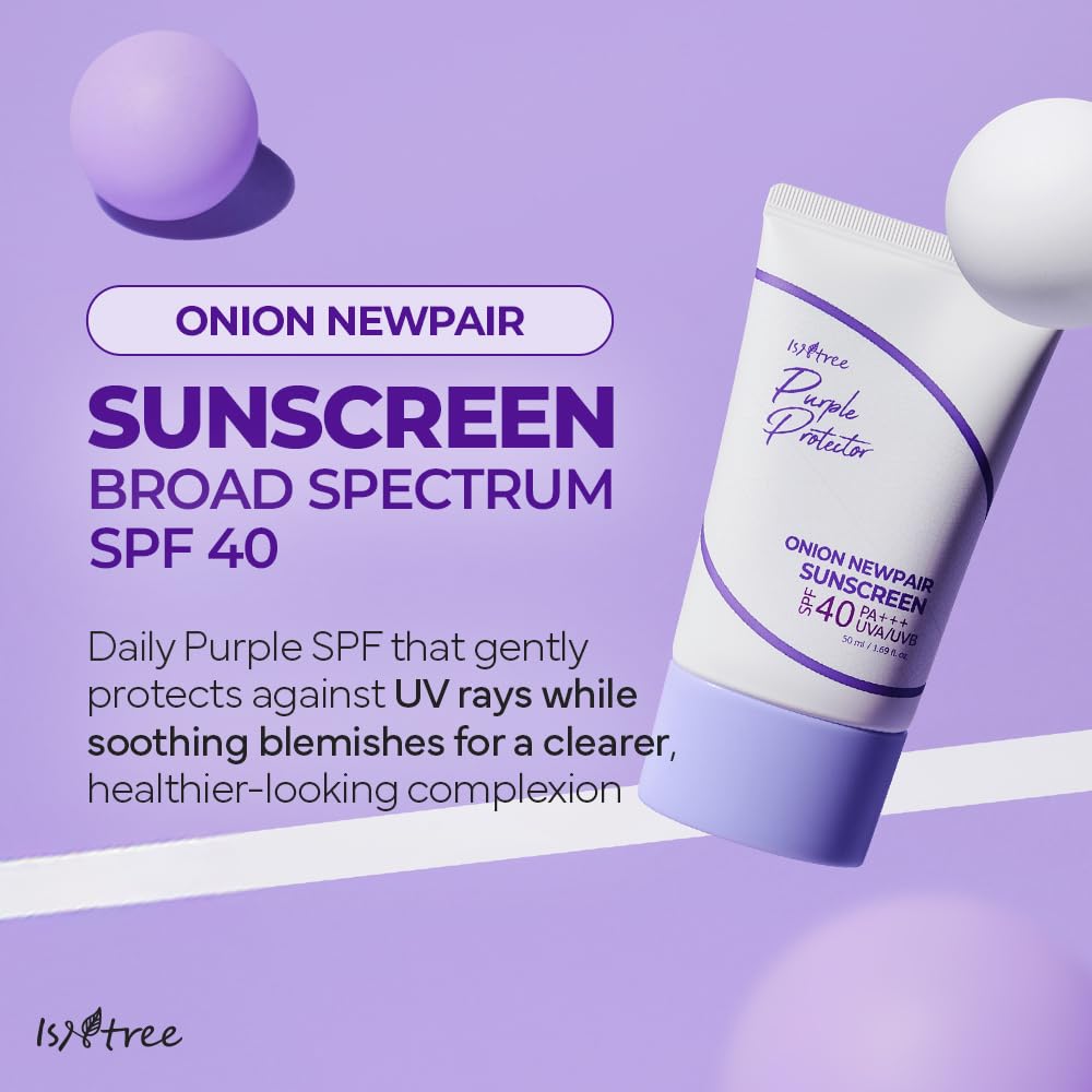 ISNTREE Onion Newpair Sunscreen 50ml, 1.69 fl.oz | SPF 40 | Korean Skincare | Hydrating Sun Protector | Evens Skin Tone | Purple Sunscreen | Broad Spectrum - Medaid International