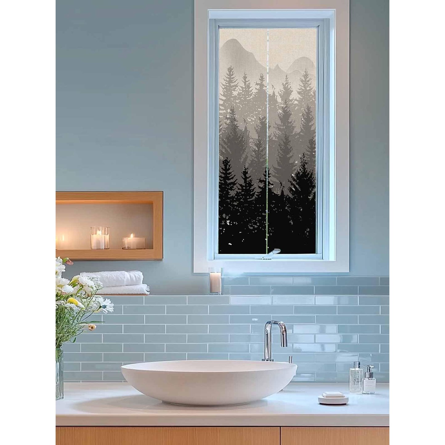 Window Privacy Film Abstract Forest Static Cling Window Film for Glass Windows Removable Decorative Glass Clings for Home Bathroom Office 17.7"x39" Black Gray Trees - Medaid International