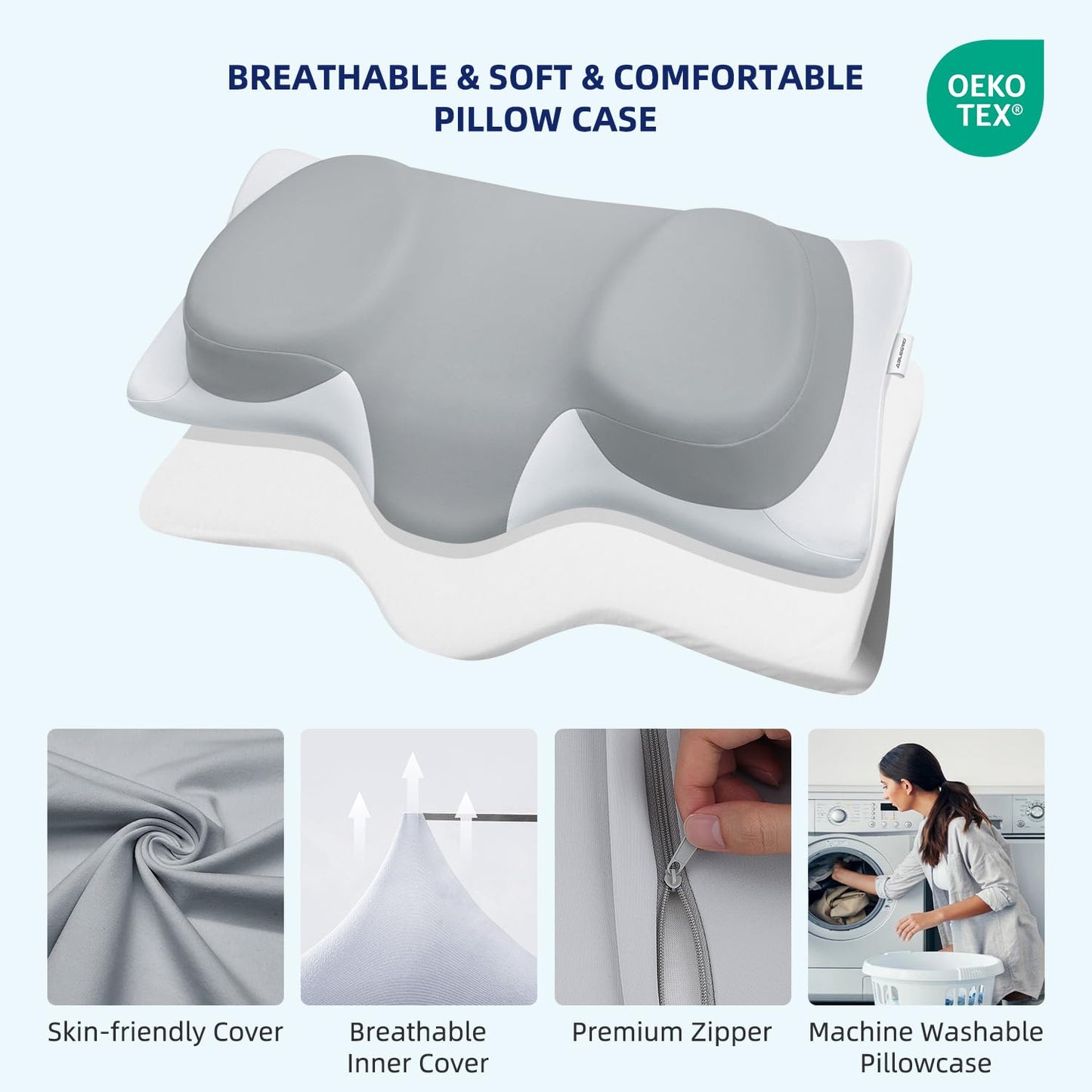 ABLEGRID Dual-Layer Memory Foam Cervical Neck Pillow,Contour Cooling Gel Support Pillow for Neck Shoulder Pain Relief,Ergonomic Orthopedic Adjustable Deep Sleep Bed Pillow for Side,Back,Stomach Sleep - Medaid International