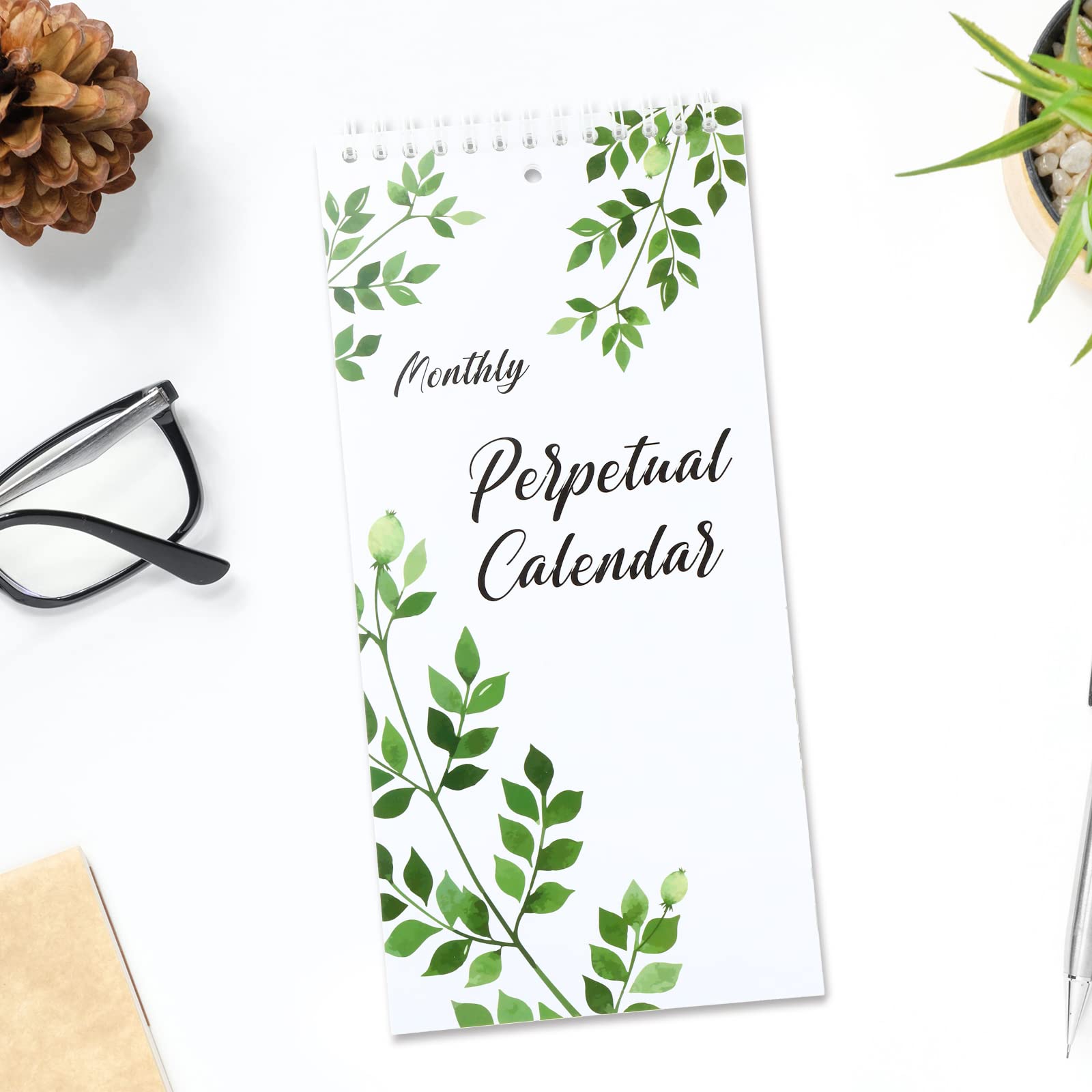 3Pads Perpetual Calendar 5 x 10'' Greenery Monthly and Daily Wall Hanging Organizer Spiral Birthday Reminder Book Yearly Birthday Calendars for New Year Gifts Important Dates Anniversaries 12 Sheets - Medaid International