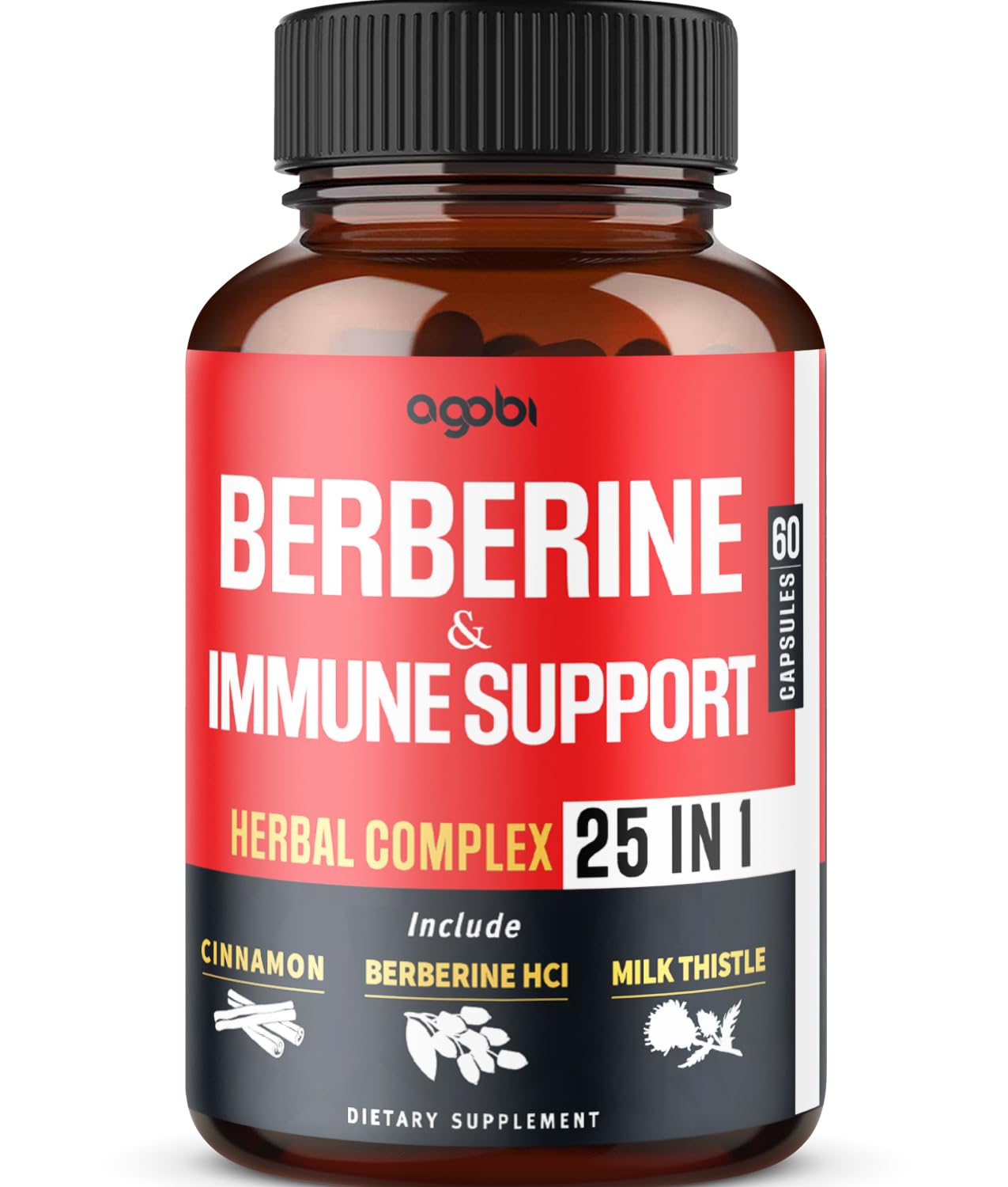Premium Berberine Supplement with Ceylon, Ashwagandha, Turmeric, Milk Thistle, Elderberry & Black Pepper - Supports Immune System, Cardiovascular & Gastrointestinal - 60 Capsules - Medaid International