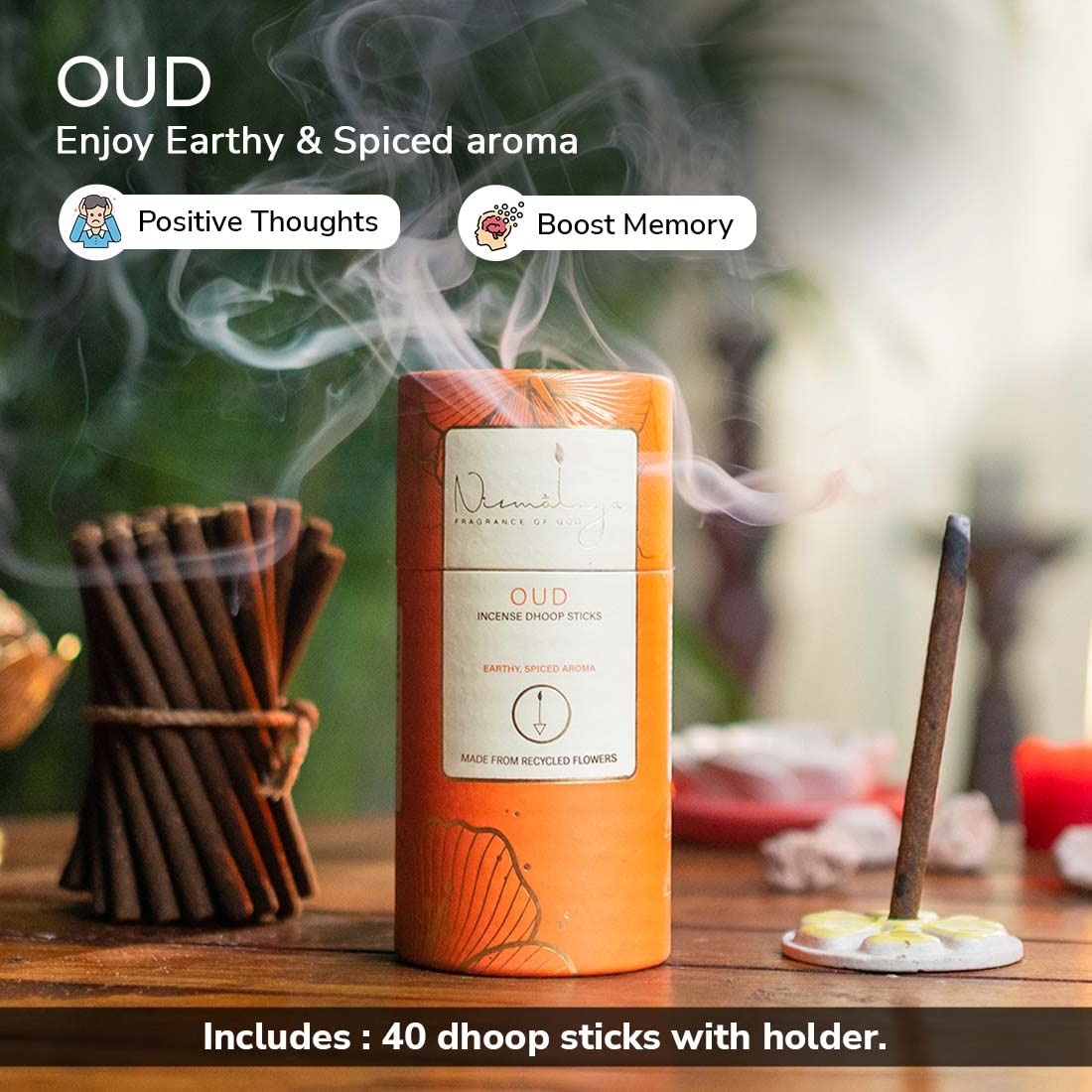 Nirmalaya Premium Luxury Natural Oud Dhoop Sticks | Bamboo Less & Charcoal Free | Pack of 40 Sticks, 180g | Ideal for Home, Office, Yoga, Meditation & Aromatherapy | Long Lasting Fragrance - Medaid International