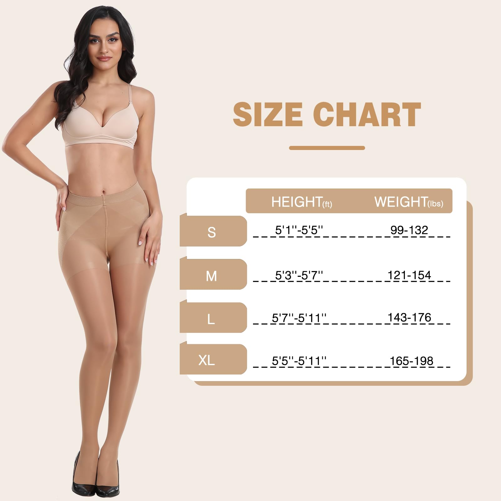 MANZI 2 Pairs Women's Sheer Tights 40D High Waist Control Top Pantyhose Thigh High Stockings Black Natural Nude Large - Medaid International
