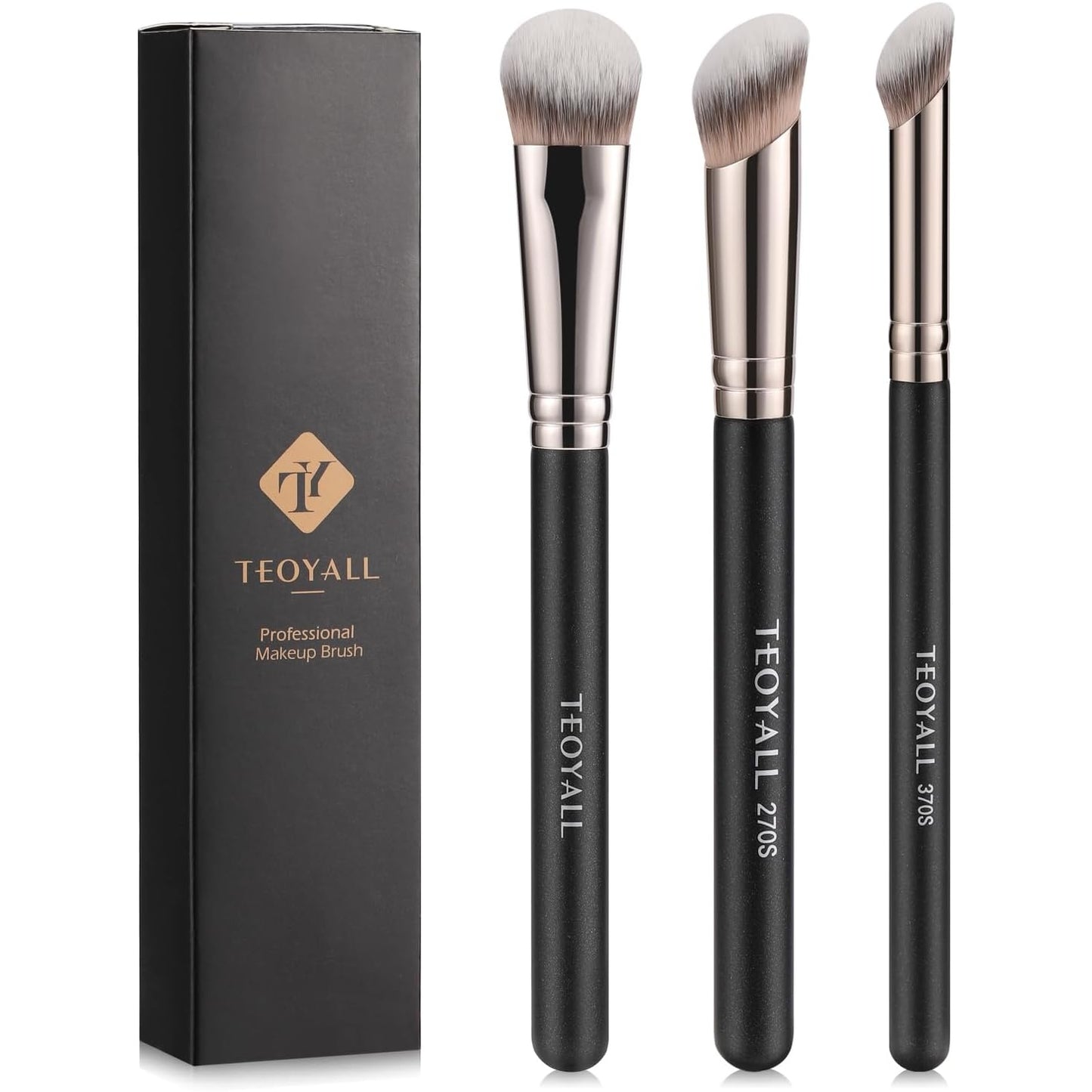 TEOYALL Concealer Brush Set, Flat Top Blush Brush, Angled Nose Contour Brush Ultra-Thin Eyeliner Eyebrow Brush for Flawless Finish (370S/Flat Top/Thin Flat) - Medaid