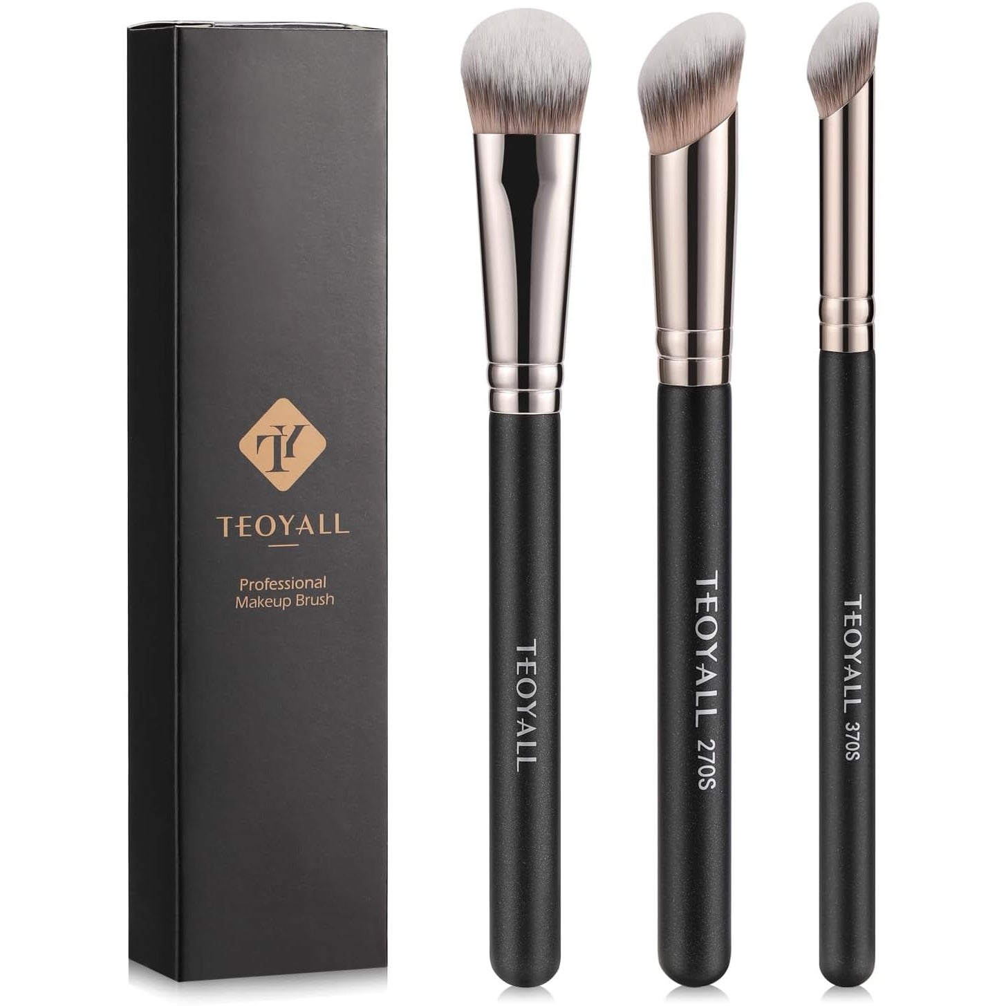 TEOYALL Concealer Brush Set, Flat Top Blush Brush, Angled Nose Contour Brush Ultra-Thin Eyeliner Eyebrow Brush for Flawless Finish (370S/Flat Top/Thin Flat) - Medaid