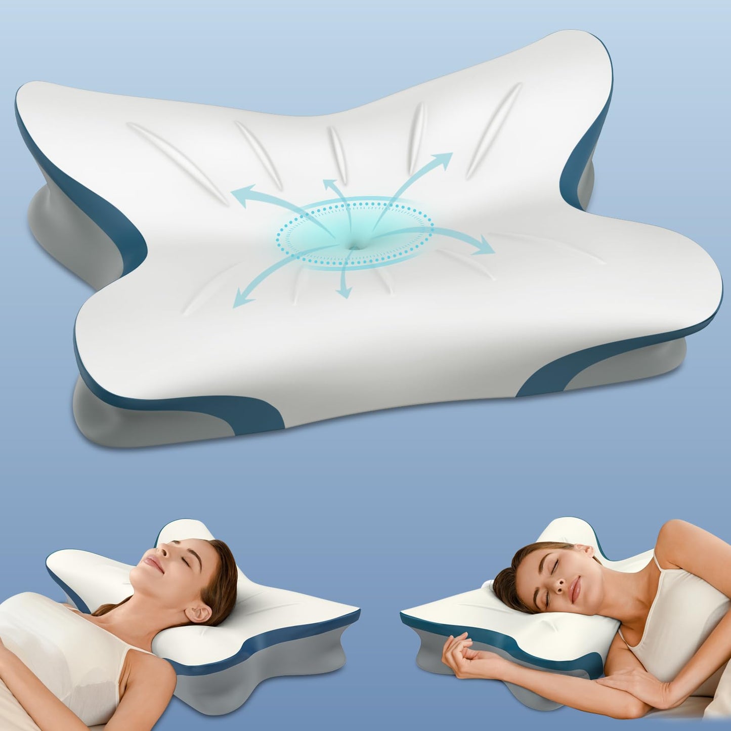 Cervical Pillow for Neck Pain Relief - Ergonomic Neck Pillow for Sleeping Contour Memory Foam Pillows with Cooling Pillowcase, Orthopedic Bed Pillow for Side Back Stomach Sleepers - Medaid International