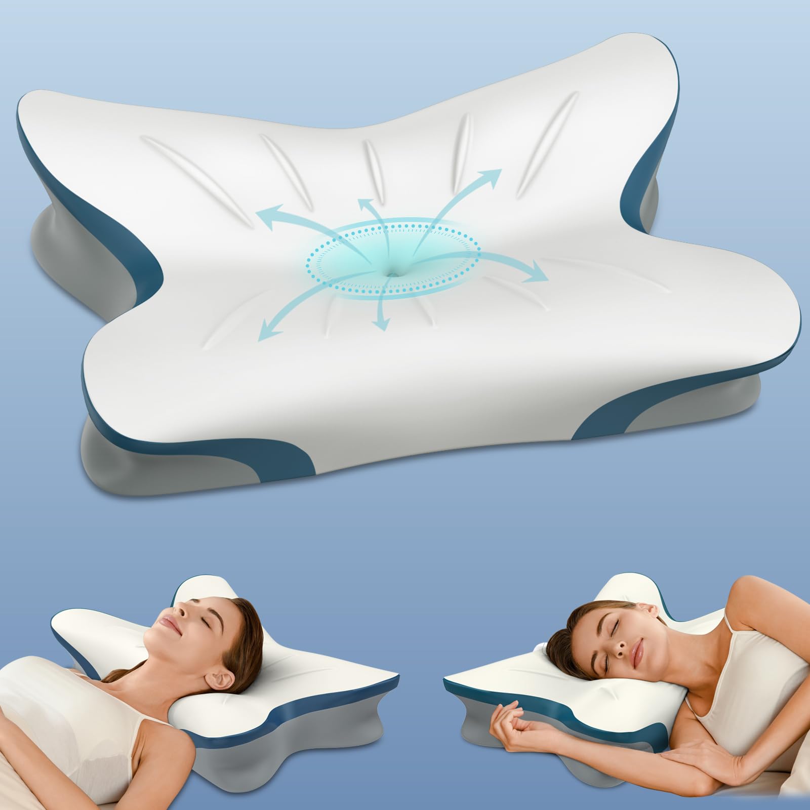 Cervical Pillow for Neck Pain Relief - Ergonomic Neck Pillow for Sleeping Contour Memory Foam Pillows with Cooling Pillowcase, Orthopedic Bed Pillow for Side Back Stomach Sleepers - Medaid International