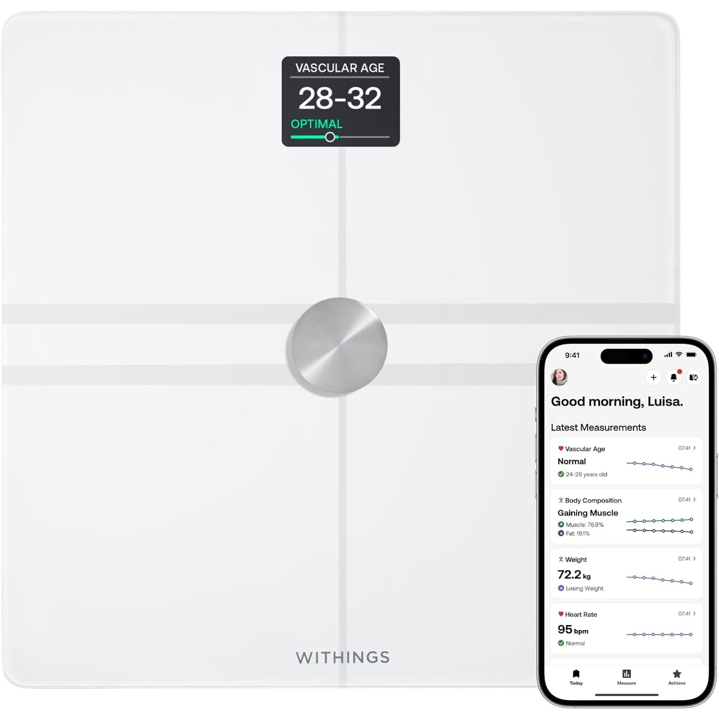 WITHINGS Smart Scales with Full Body Analysis Including Fat Content, Muscle Mass, Bone Density, Visceral Fat, Digital Personal Scales/Body Fat Scales with Bluetooth - Medaid