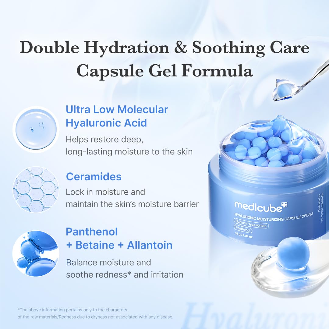 medicube Hyaluronic Acid Capsule Cream | 120H Long-Lasting Hydration, Barrier Care & Calming Daily Facial Moisturizer For All Skin Types | With Hyaluronic Acid, Panthenol & Ceramides | Korean Skincare - Medaid International