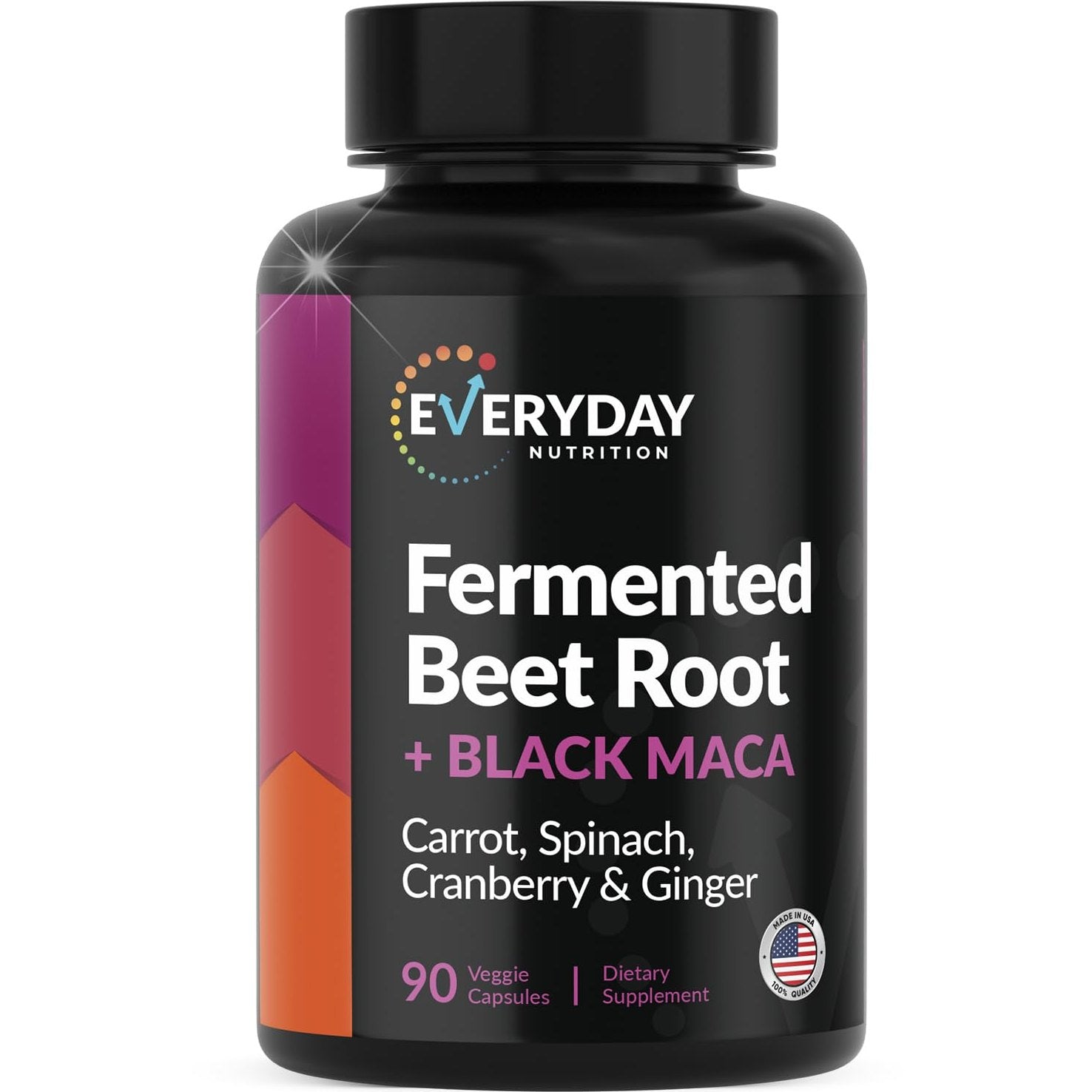 EVERYDAY NUTRITION Organic Fermented Beet Root, Black Maca, Carrot, Spinach, Cranberry, Ginger |Enhanced Overall Health for Women & Men | Made in USA | 90 Veggie Capsules - Medaid International