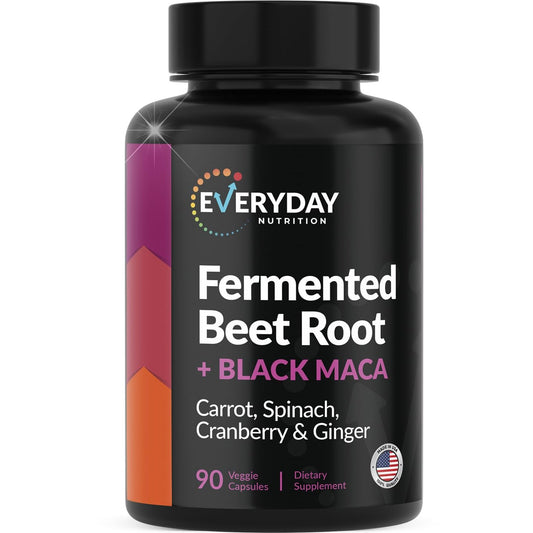 EVERYDAY NUTRITION Organic Fermented Beet Root, Black Maca, Carrot, Spinach, Cranberry, Ginger |Enhanced Overall Health for Women & Men | Made in USA | 90 Veggie Capsules - Medaid International