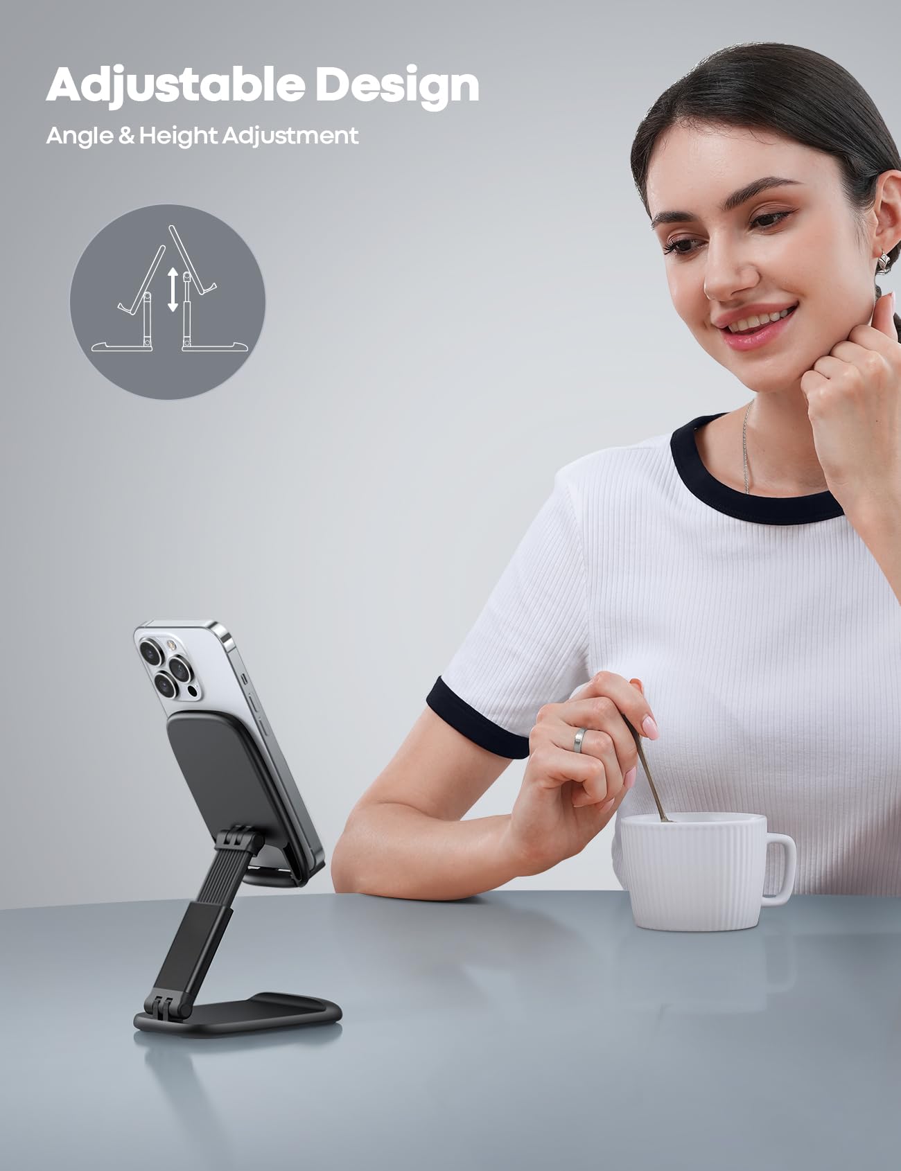 Lamicall Cell Phone Stand for Desk - [Height Adjustable] Foldable Mobile Phone Holder, Portable Stand for iPhone 17 16 15 14 13 12 11 Pro Max Plus Air, Galaxy S25 S24, Cellphones, Office Accessories - Medaid International