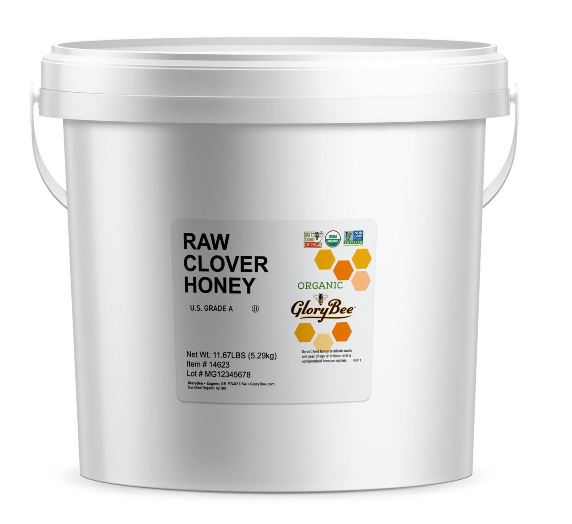 GloryBee Raw Honey, True Source Certified, USDA Organic, Organic Clover, 186.72 Ounce Bulk Pail - Medaid International