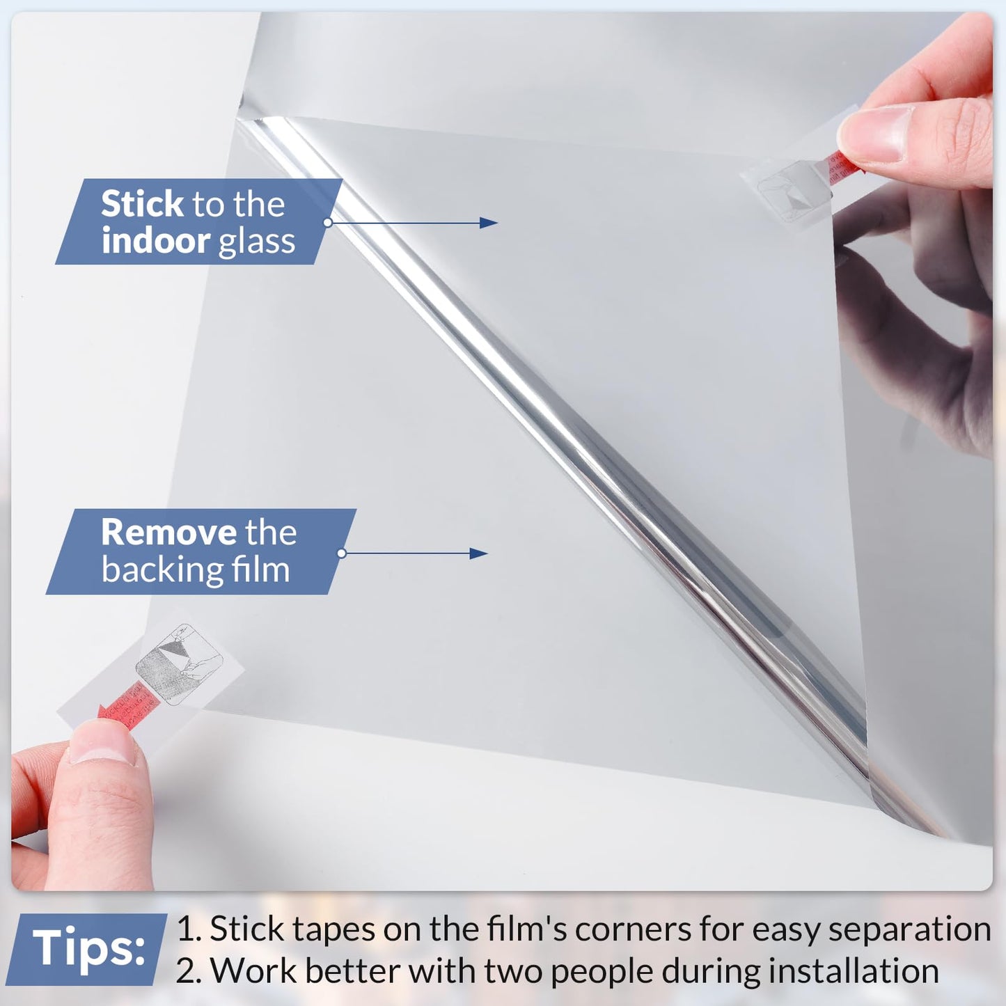 rabbitgoo One Way Window Film Daytime Privacy Mirror Window Tint for Home Office, Heat Control Sun Blocking Anti UV Reflective Tinting Film Glass Window Door Covering,17.5 in X 6.5 Feet, Silver - Medaid International