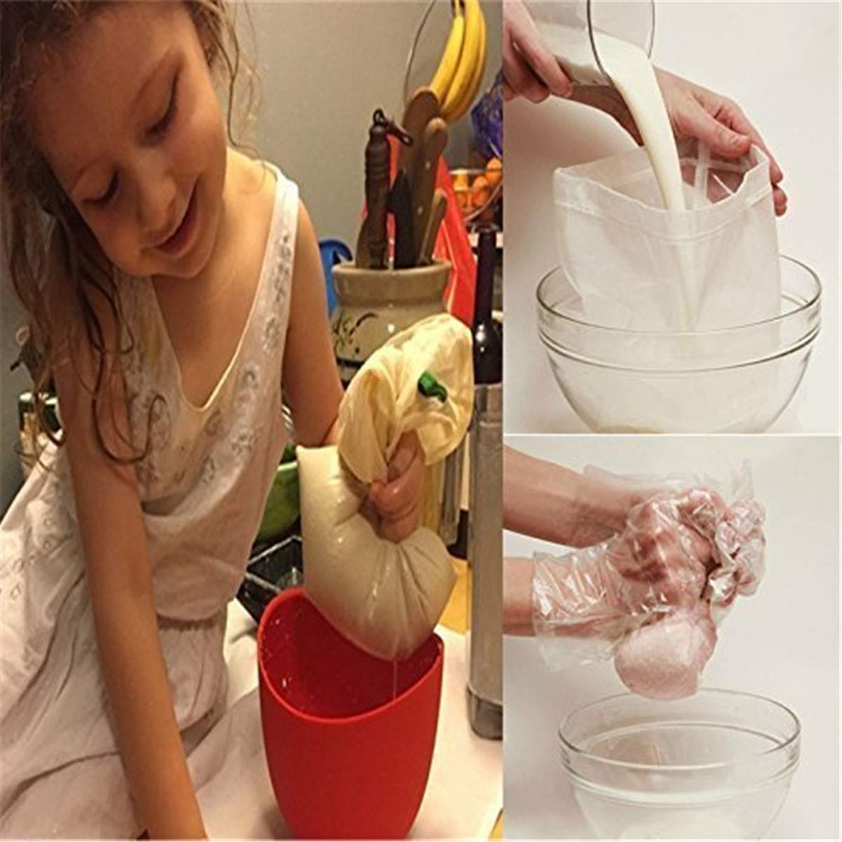 2 Pcs Pro Quality Nut Milk Bag - Big 10"X12" Commercial Grade - Reusable Almond Milk Bag & All Purpose Food Strainer - Fine Mesh Nylon Cheesecloth & Cold Brew Coffee Filter - Medaid International