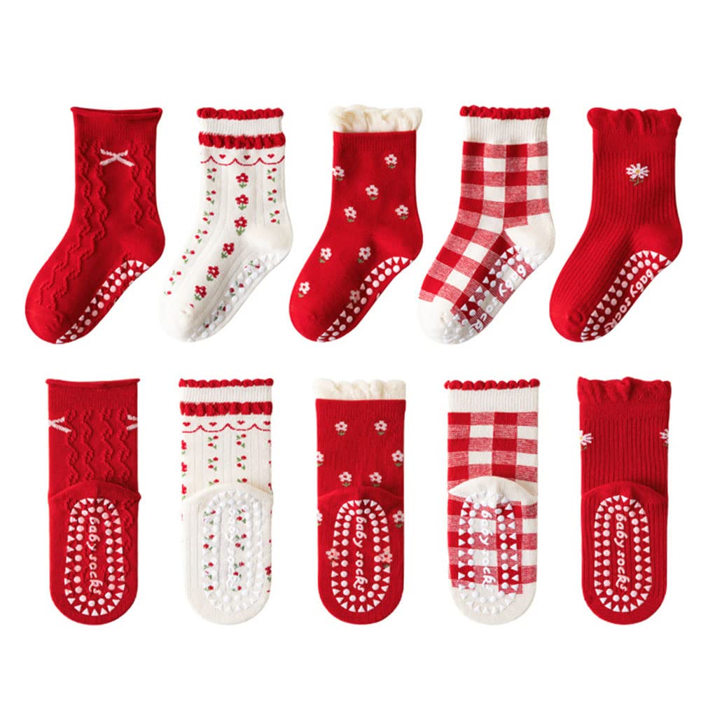 SUITBOY Kids Christmas Socks Toddler Nonslip Grip Christmas Socks Baby Holiday Winter Warm for Boys/Girls(Nonslip Flower Set,3-5T) - Medaid International