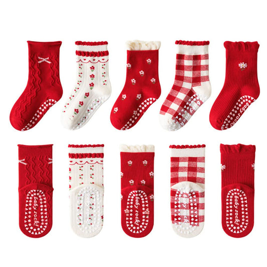SUITBOY Kids Christmas Socks Toddler Nonslip Grip Christmas Socks Baby Holiday Winter Warm for Boys/Girls(Nonslip Flower Set,3-5T) - Medaid International