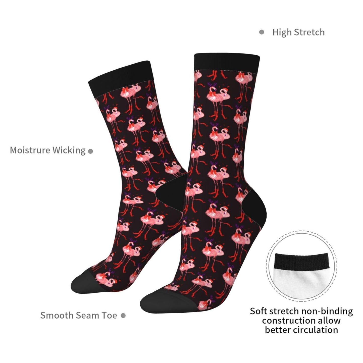 Oxcav Christmas Flamingos Novelty Socks Crazy Funny Crew Dress Socks For Men Women - Medaid International