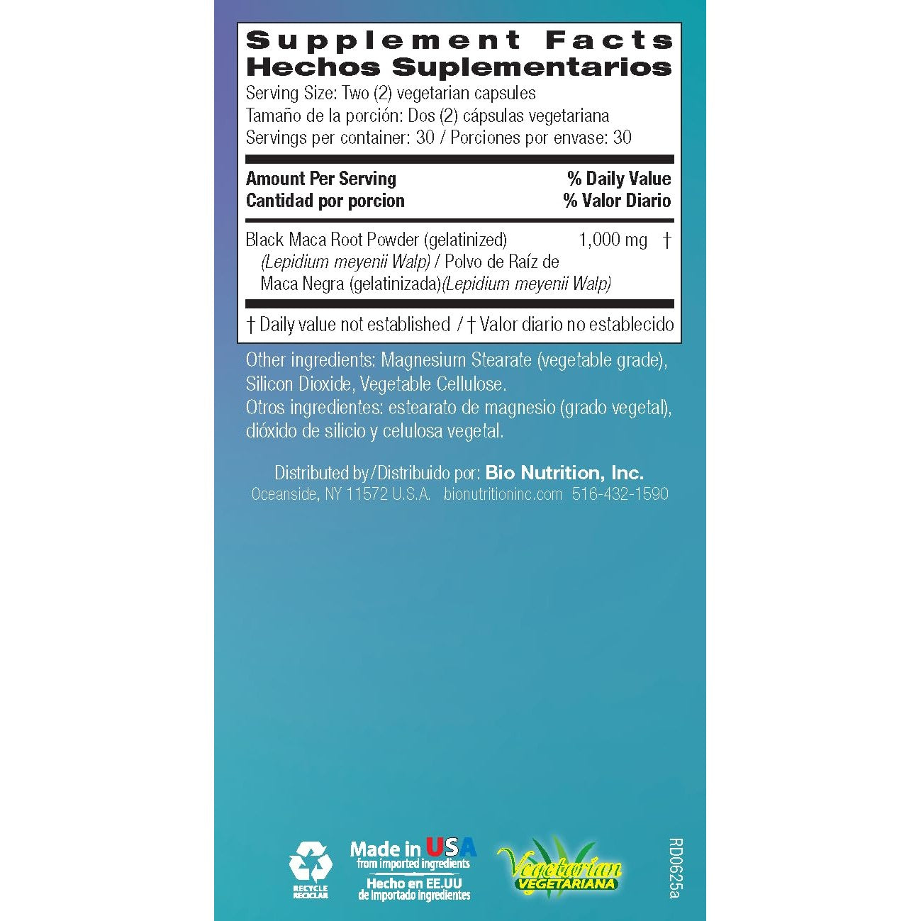 Bio Nutrition Gelatinized Black Maca 60 Vegetarian Capsules | 1,500 mg per Serving | Energy Boost | Calcium | Magnesium | Phosphorus - Medaid International