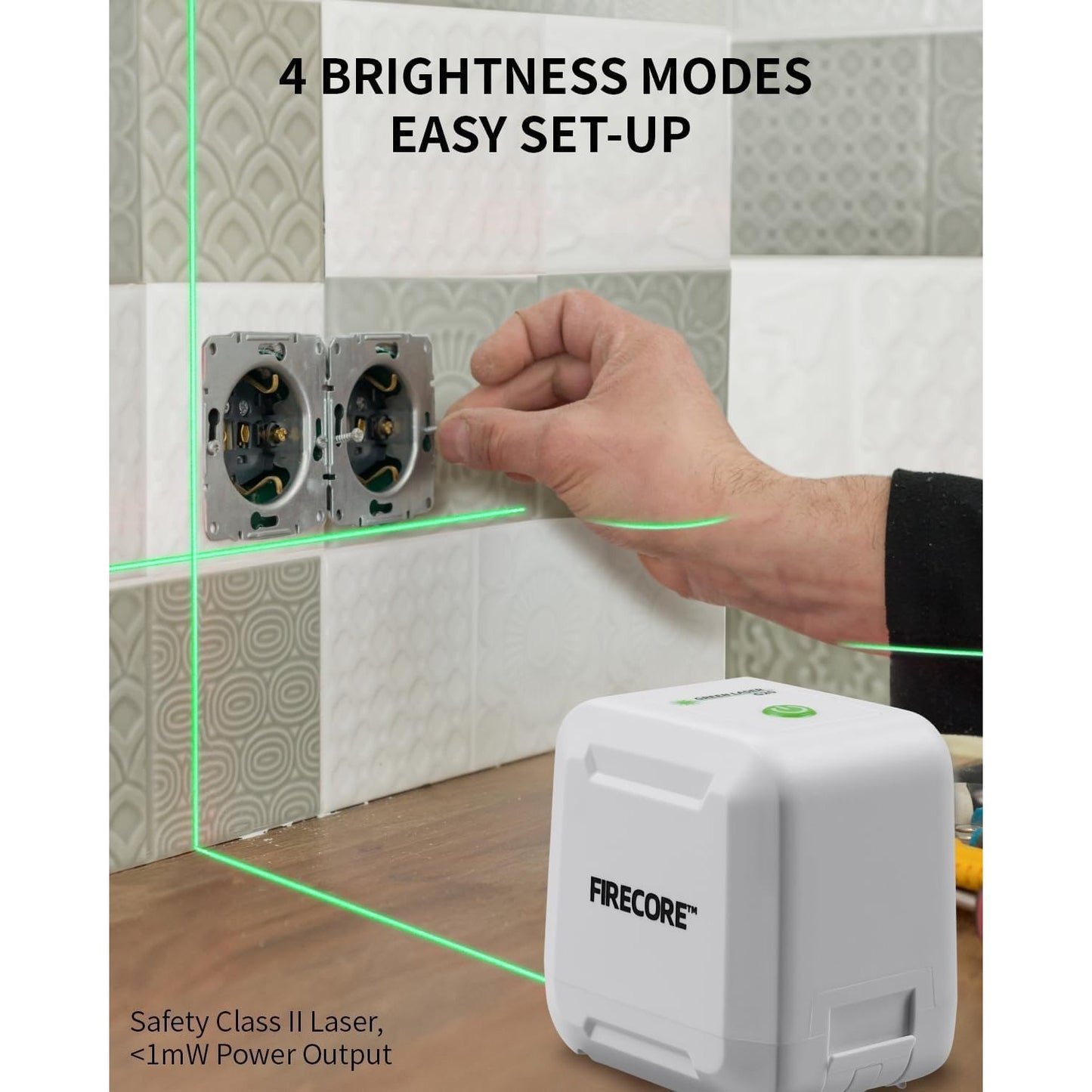 Firecore 82Ft Self Leveling Laser Level, Green Cross Line Laser Leveler Tool with Brightness Adjustment, Accurate Lazer Level for Picture Hanging Home Decoration,Battery Carry Pouch Included - Medaid International