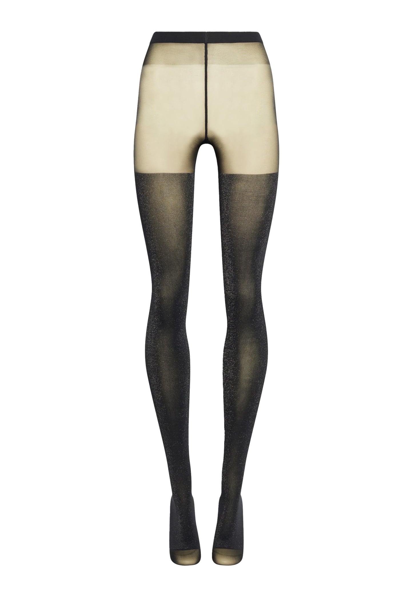 Wolford Shiny Sheer Tights for Women Sensual Stay-Up Effect Opaque Shiny Foil Yarn Signature Circular Knit Soft Waistband, Pewter Grey-Black, Small - Medaid International