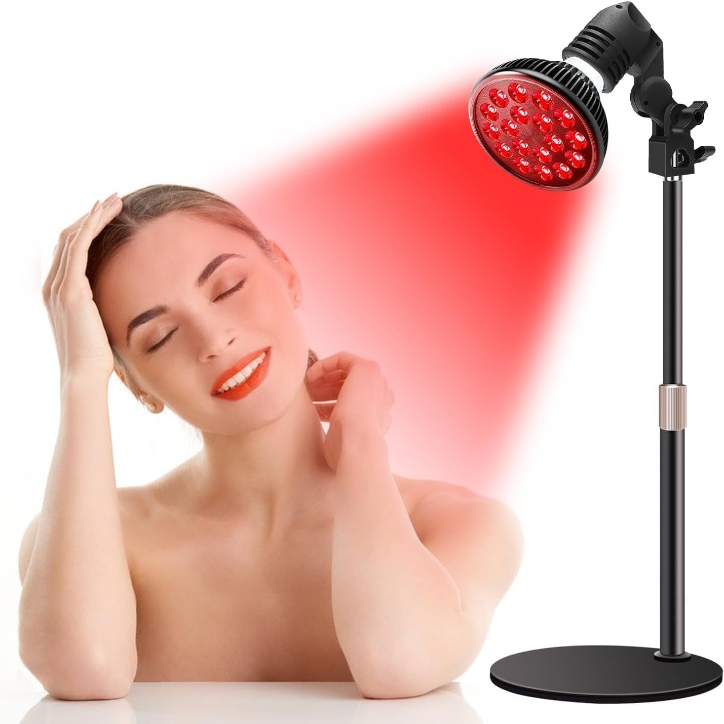 NALACAL Red Light Therapy Lamp for Face and Body，LED Red Light Therapy Bulb with Adjustable Desk Stand (10in-16.5in) with 18 LEDs – 660nm Red and 850nm Near Infrared Combo for Home Use (Black) - Medaid International