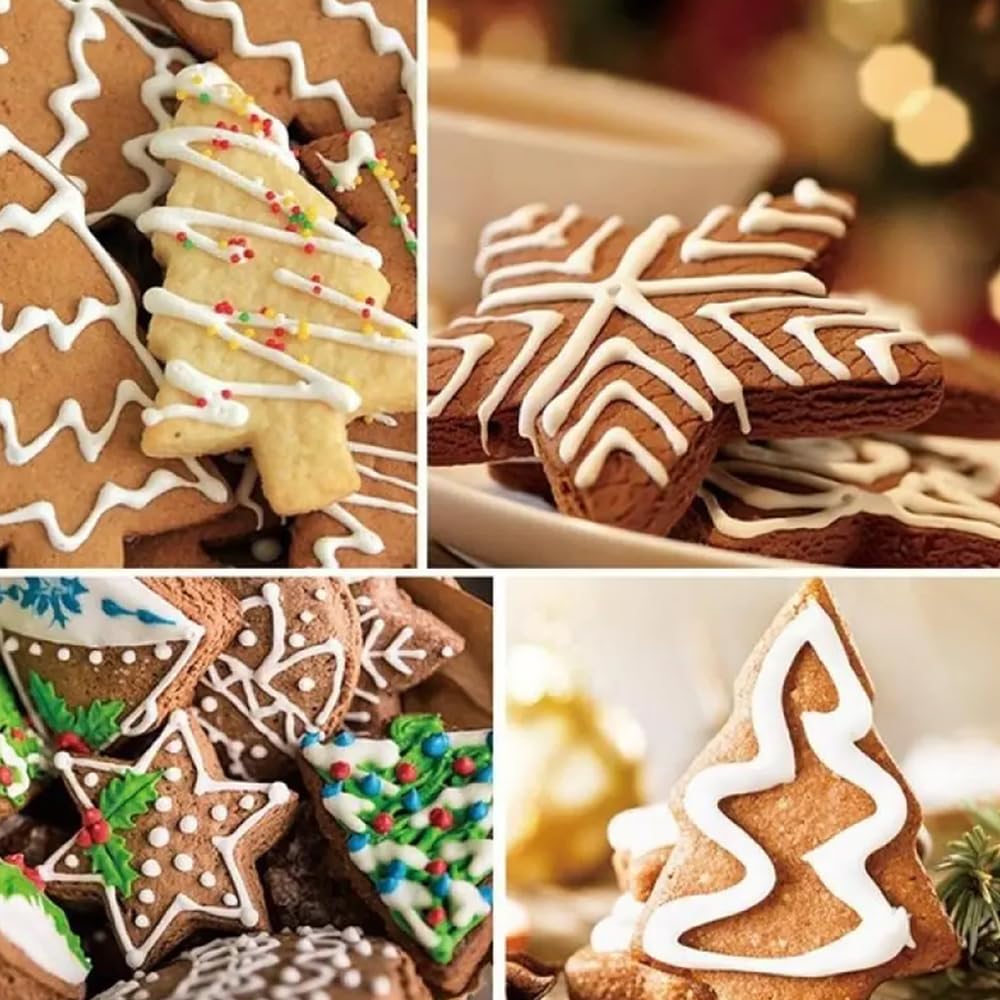 4pcs Christmas Cookie Stamps – Festive Baking Molds with Snowman, Snowflake, Christmas Tree & Santa Claus Pattern - Medaid International