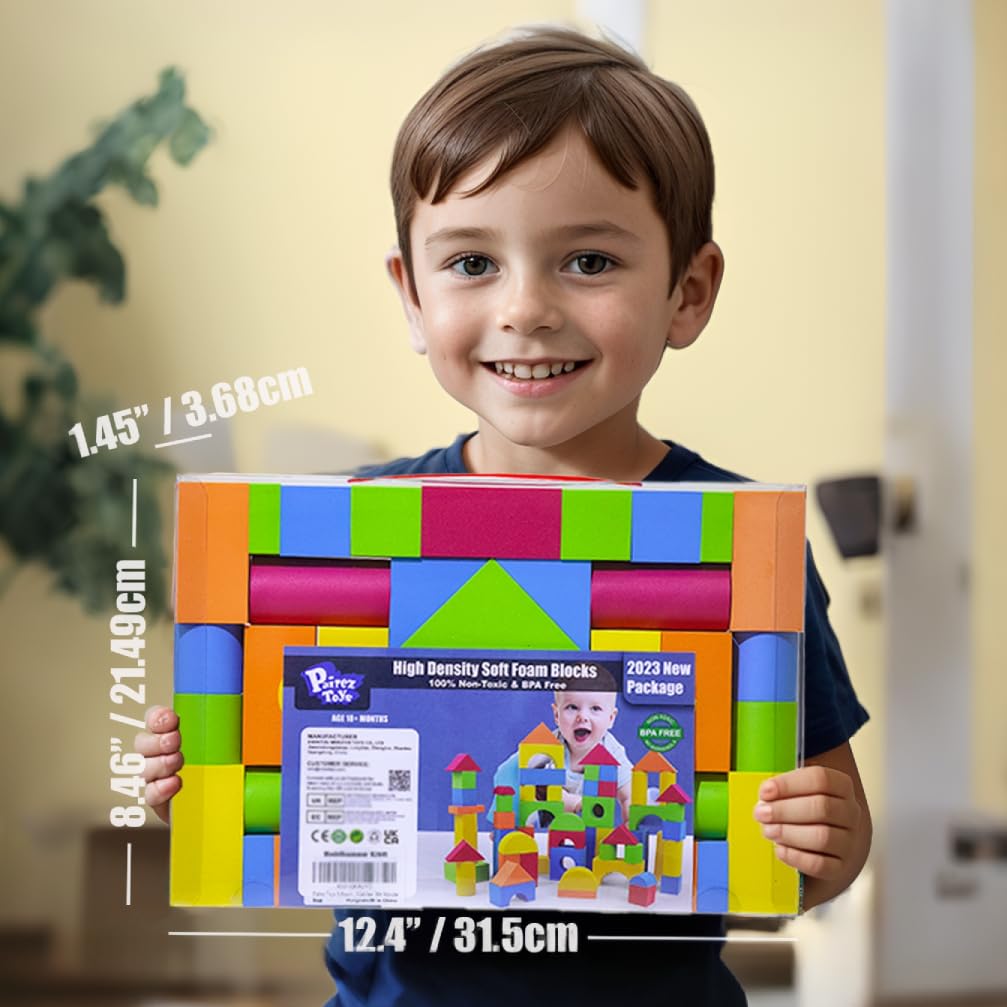 Pairez Toys Foam Building Blocks for Toddlers 2-4, 41 Pieces EVA Soft Stacking Blocks, Baby Bath Foam Toy Set, Early Learning Construction Toys & Gifts for Kids, Boys & Girls 18+ Months - Medaid International