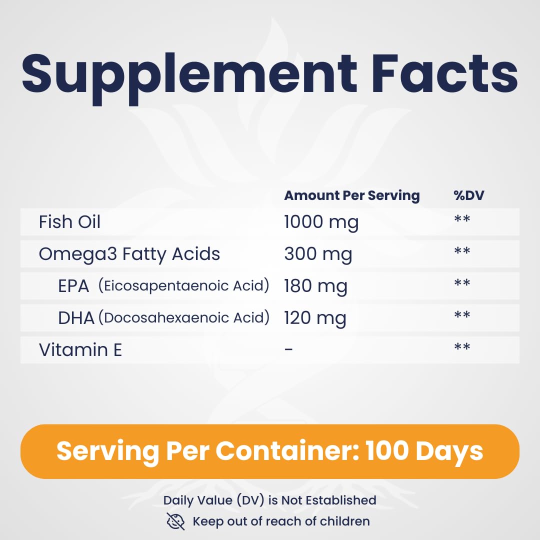 Fish Oil 1000 mg Softgels, 300 mg Omega 3 Supplements, 200 Softgels, 100 Days Supply - Medaid International