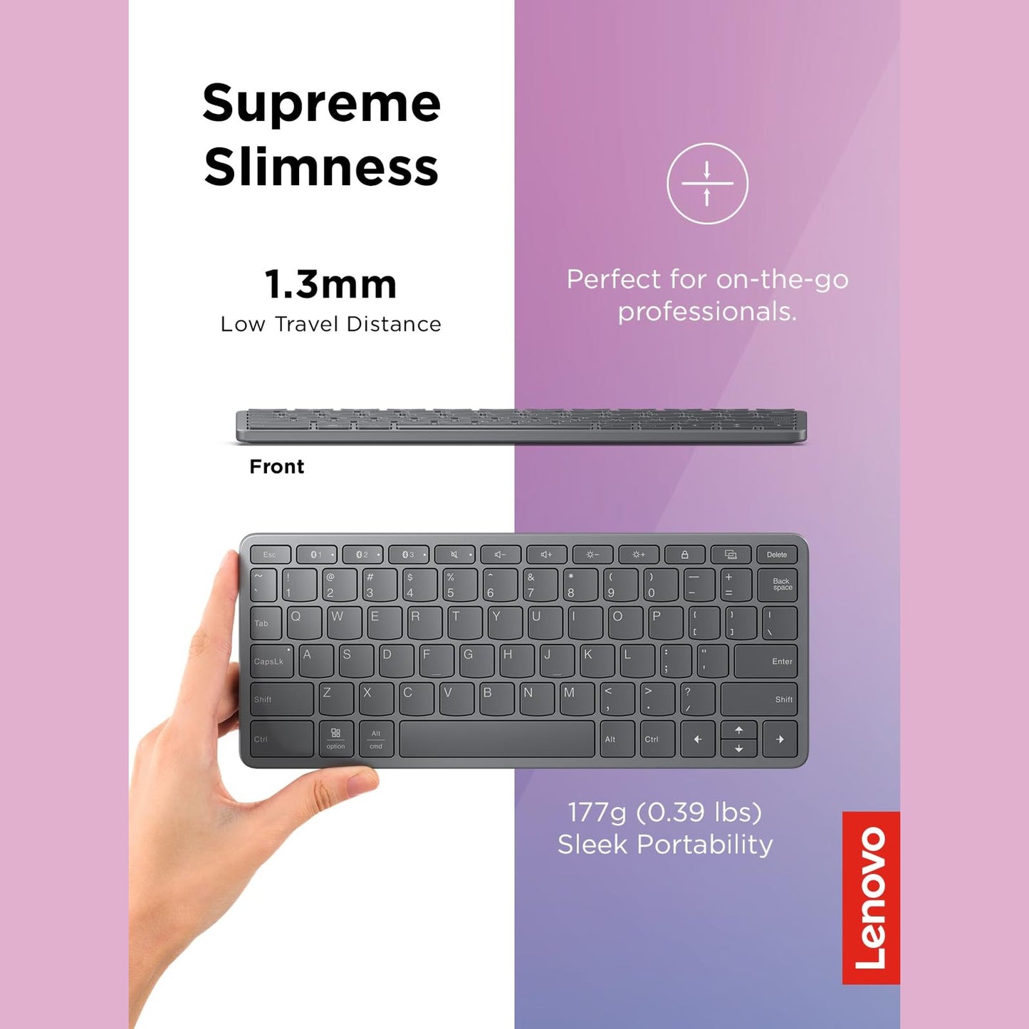 Lenovo Multi-Device Wireless Bluetooth Keyboard, Connect Up to 3 Devices Simultaneously, Compatible with iOS, Android, Windows, Slim Profile, Rechargeable, 60-Hour Battery Life, Iron Grey - Medaid International