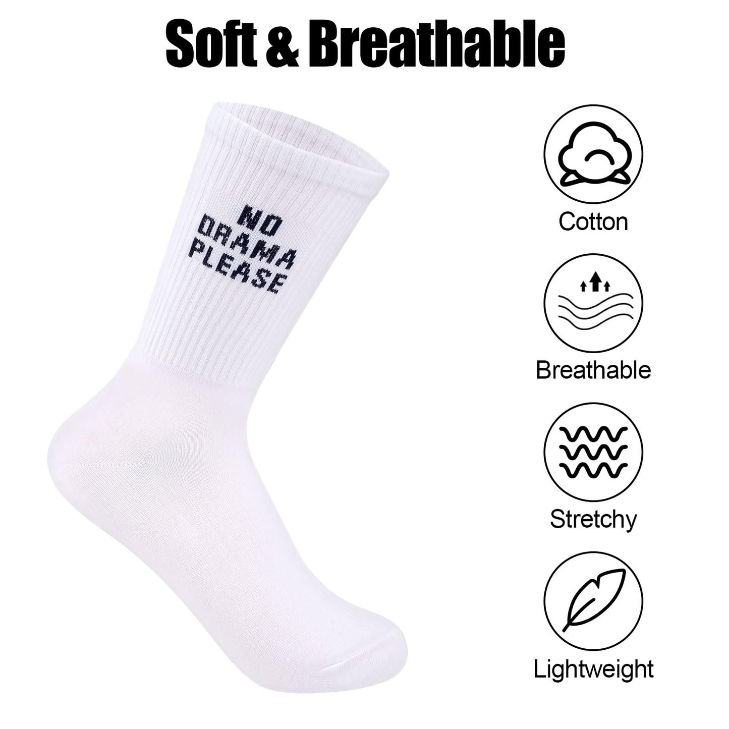 3 Pairs of Tennis Socks, White Tennis Socks for Men and Women, 36-42, Funny Sports Socks with Saying One Size, Breathable Cotton Socks for Home, Leisure, Sports, White, 36-42 - Medaid International