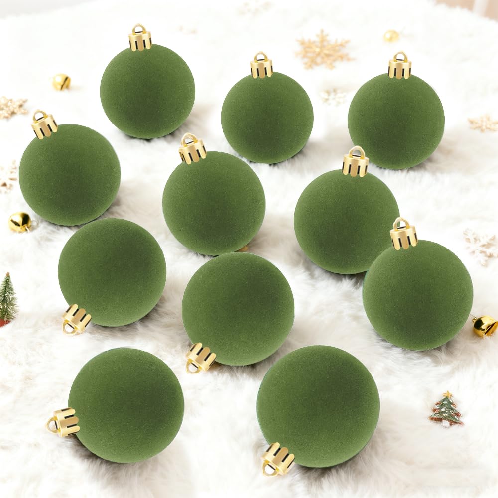 4Pcs Velvet Christmas Ball Ornaments, Green Hanging Decor for Xmas Tree, Perfect for Holiday Thanksgiving Celebrations Christmas Indoor Home Party Decorations - Medaid International