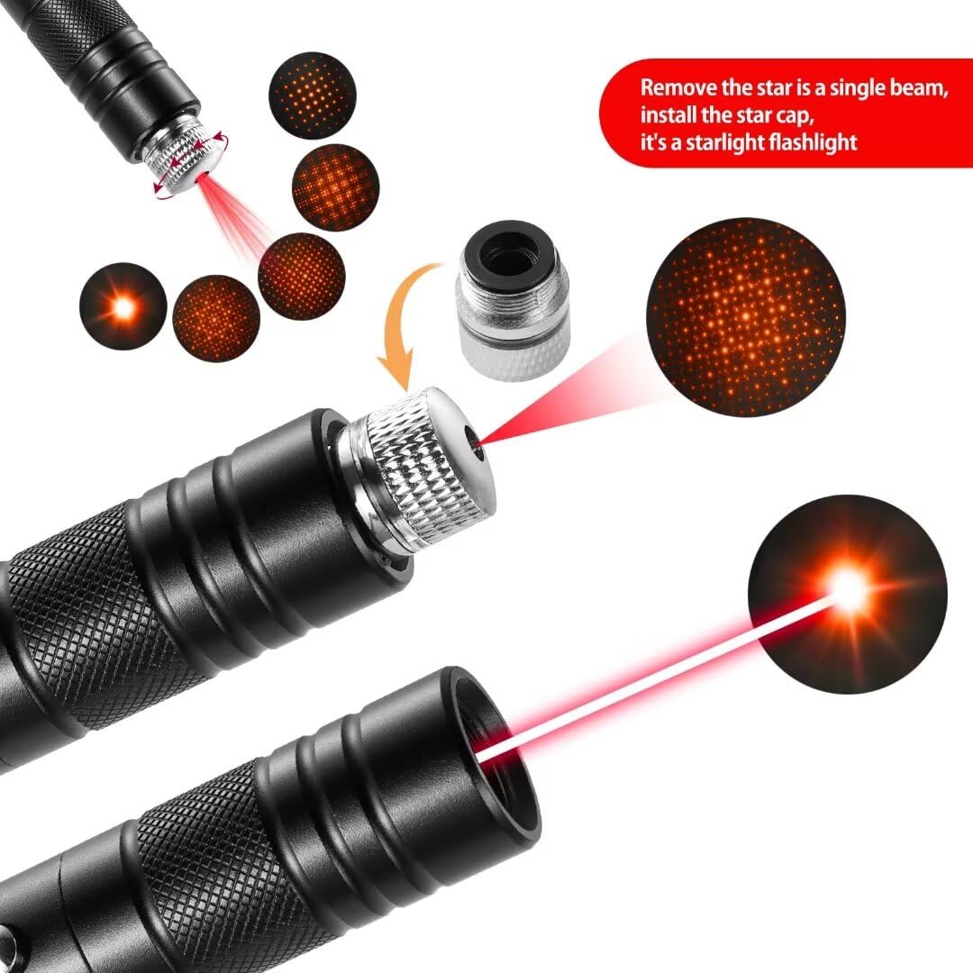 Laser Pointer High Power Rechargeable Lazer Pointer, Laser Pen with Long Range Adjustable Focus with Star Cap, Laser Pointer Pen Suitable for Outdoor, Astronomy, Cats Dogs (Red) - Medaid International
