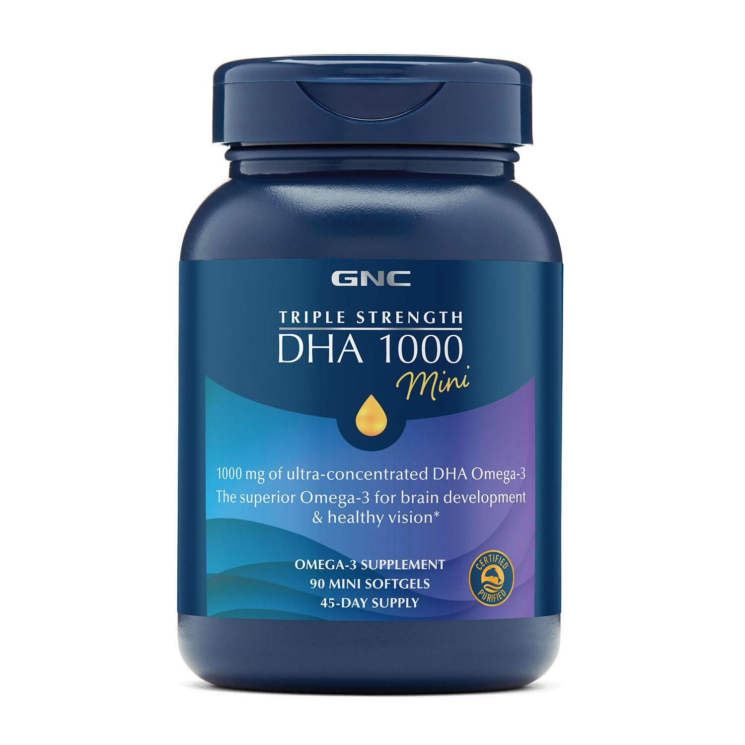 GNC Triple Strength DHA 1000 Mini Omega 3 Supplement, 1000mg, Ultra Concentrated, High Potency, Supports Brain Development and Healthy Vision, Burpless, 90 Mini Softgels, 45 SVG, 45 Day Supply - Medaid International
