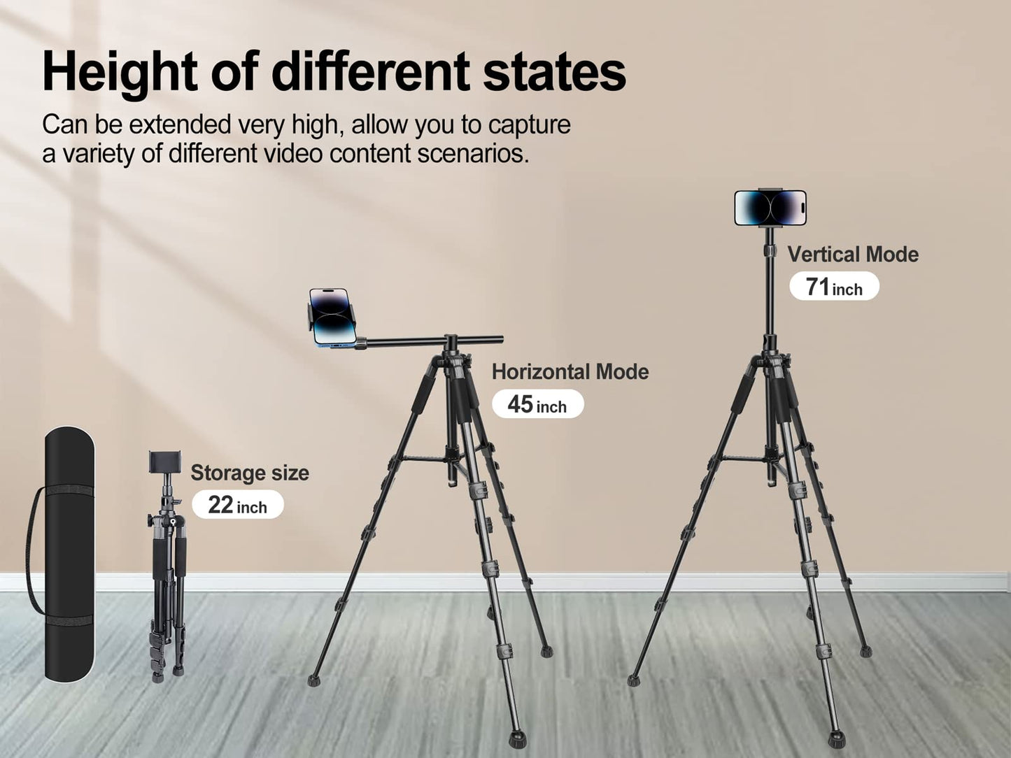Elitehood iPhone Tripod for Overhead Video Recording [Heavy Duty & Ultra-Stable], 25in Horizontal Long Extendable Boom, 360° Rotation iPhone Tripod Stand with Remote, Vertical 71" Tall Phone Stand - Medaid International