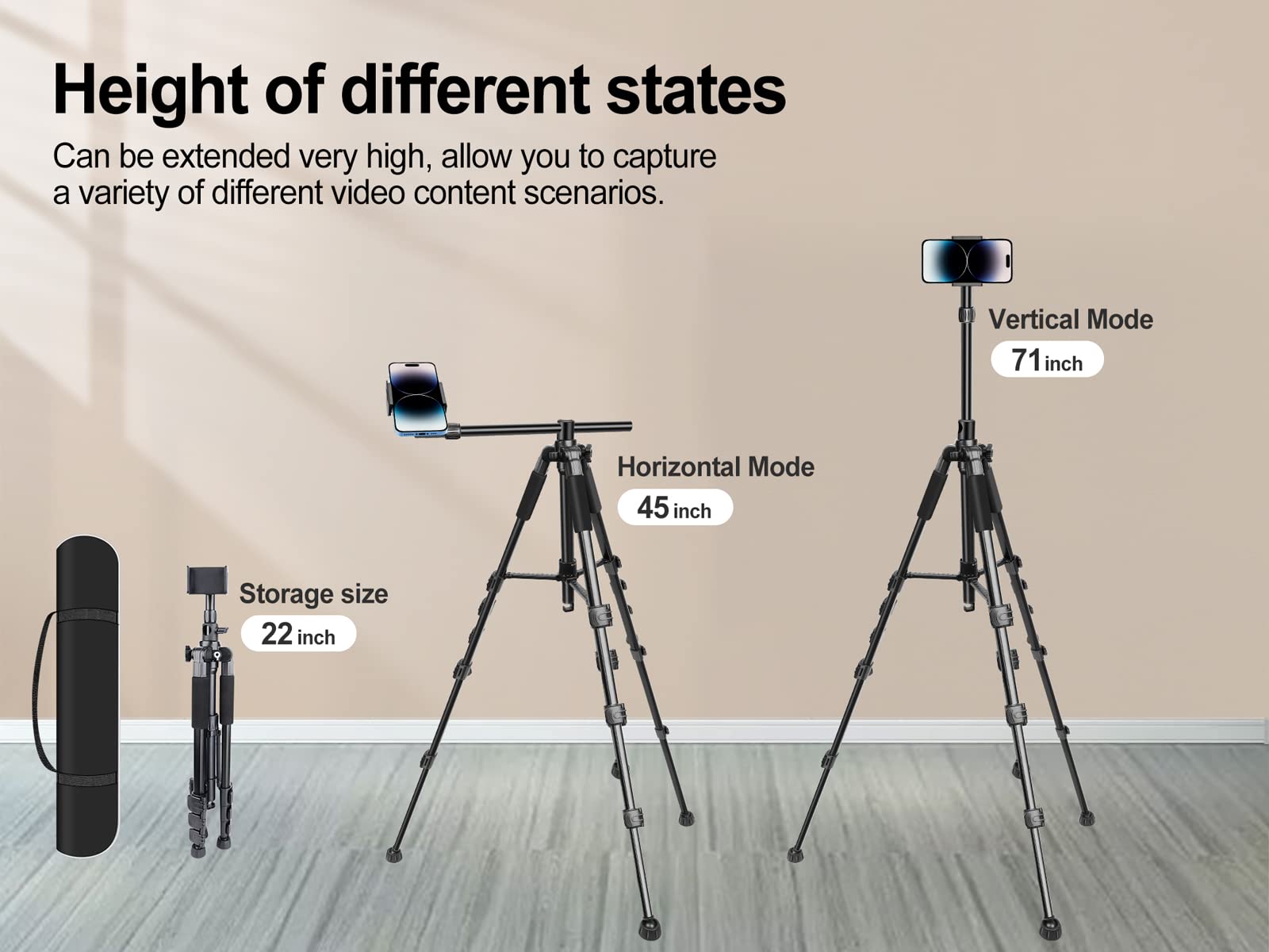 Elitehood iPhone Tripod for Overhead Video Recording [Heavy Duty & Ultra-Stable], 25in Horizontal Long Extendable Boom, 360° Rotation iPhone Tripod Stand with Remote, Vertical 71" Tall Phone Stand - Medaid International